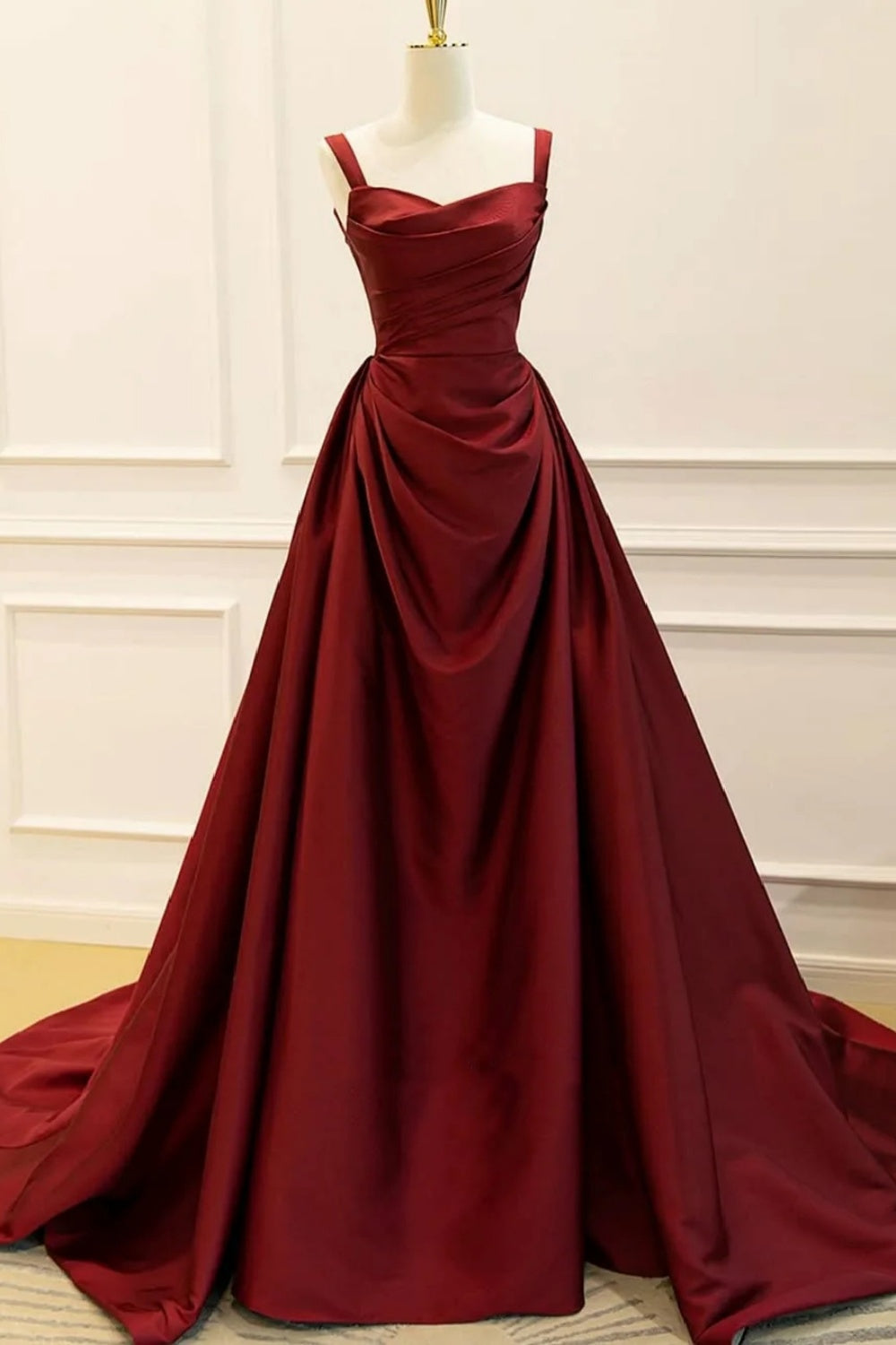Burgundy Wine Red Square Neck Satin Ballgown Evening Dress SF089 Sheer Fairy