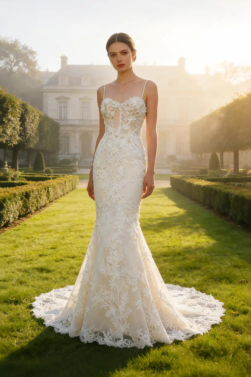 3D Floral Lace Bridal Mermaid Wedding Dress SW632 Sheer Fairy