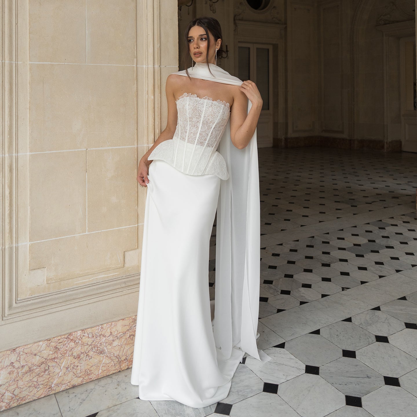 Lace Strapless Corset Wedding Dress with Scarf SW241 Sheer Fairy