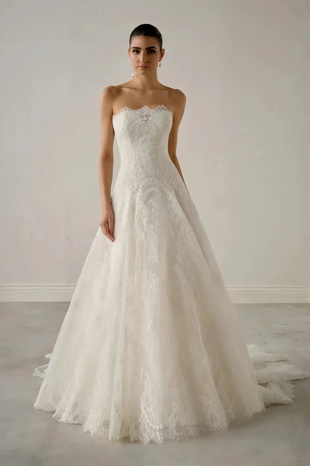 White Strapless Sweetheart Lace Wedding Gown SW700 Sheer Fairy