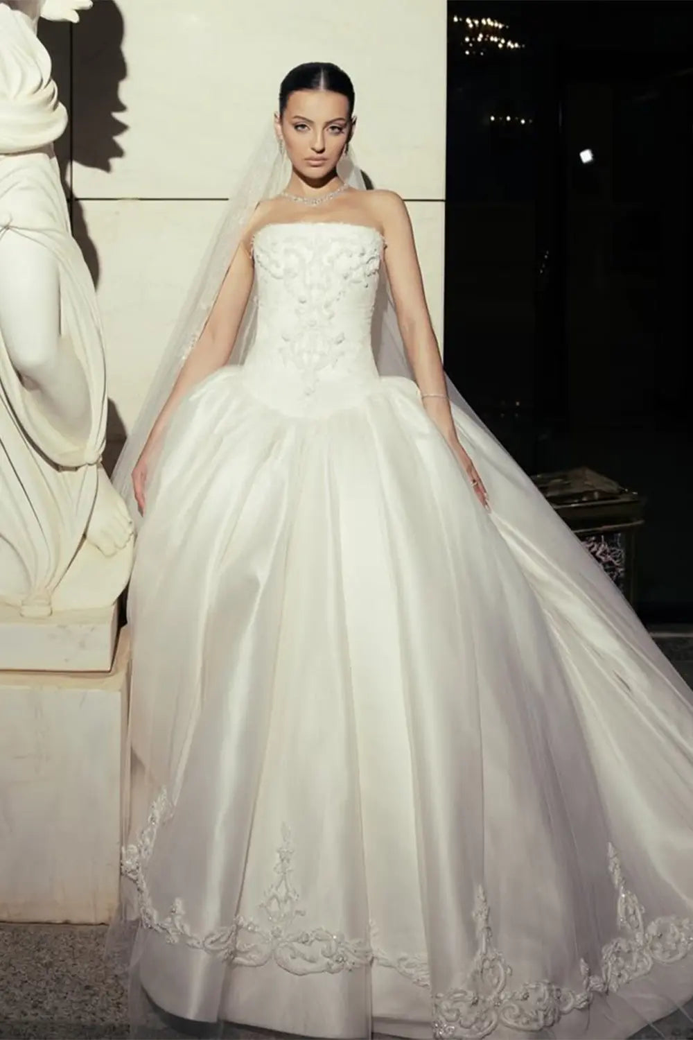 White Strapless Princess Bridal Dress with Lace appliques  SW745 Sheer Fairy