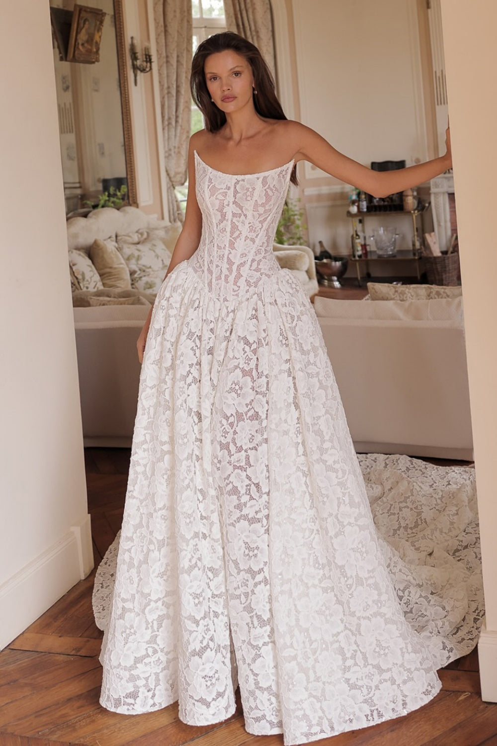 Elegant Romantic Lace Corset A-Line Wedding Dress SW077 Sheer Fairy