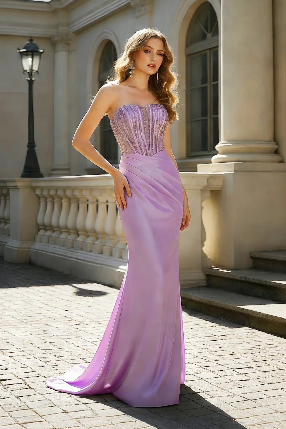 Navy Strapless Blue Satin Mermaid Prom Dress SH406 Sheer Fairy