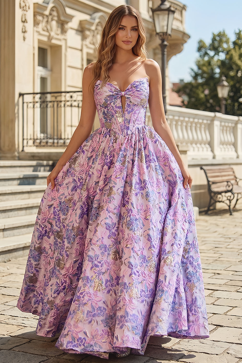 Sexy Backless Sweetheart Lavender Floral Prom Dress SH742 Sheer Fairy