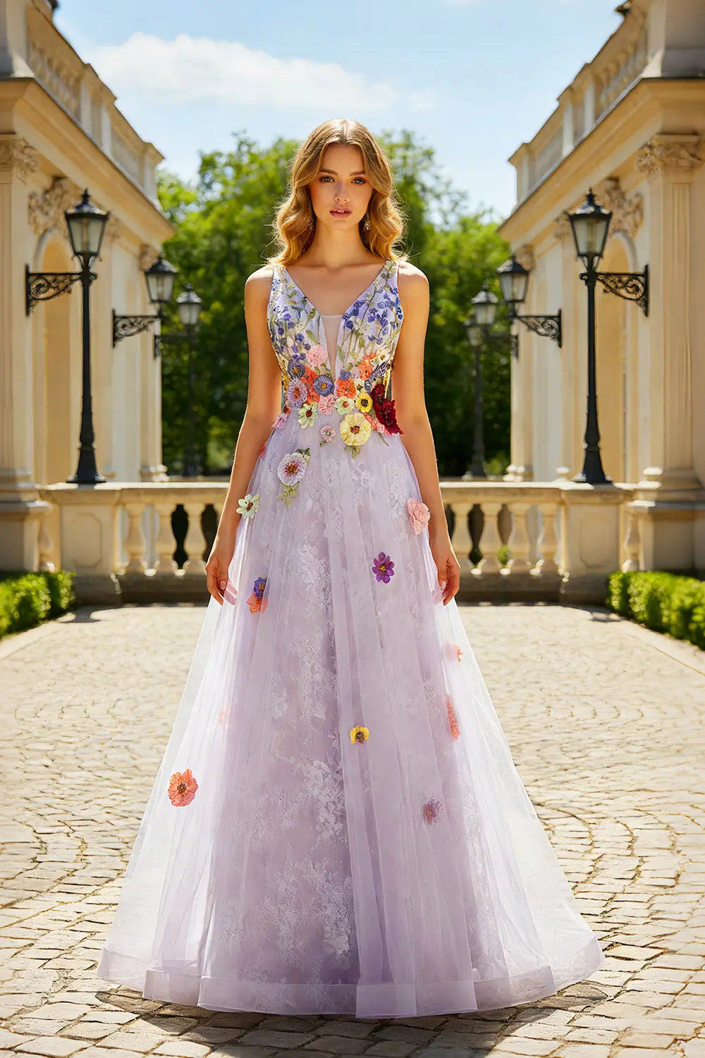 Lavender Lilac Tulle Ball Gown V-Neck Prom Dress SH443 Sheer Fairy