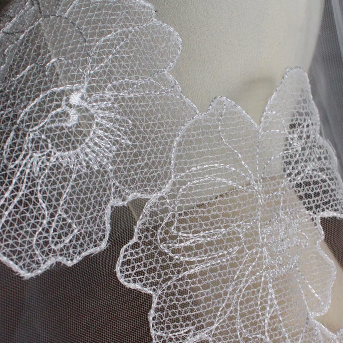 Fingertip Length White Floral Lace Applique Wedding Veil BV007 SHEER FAIRY