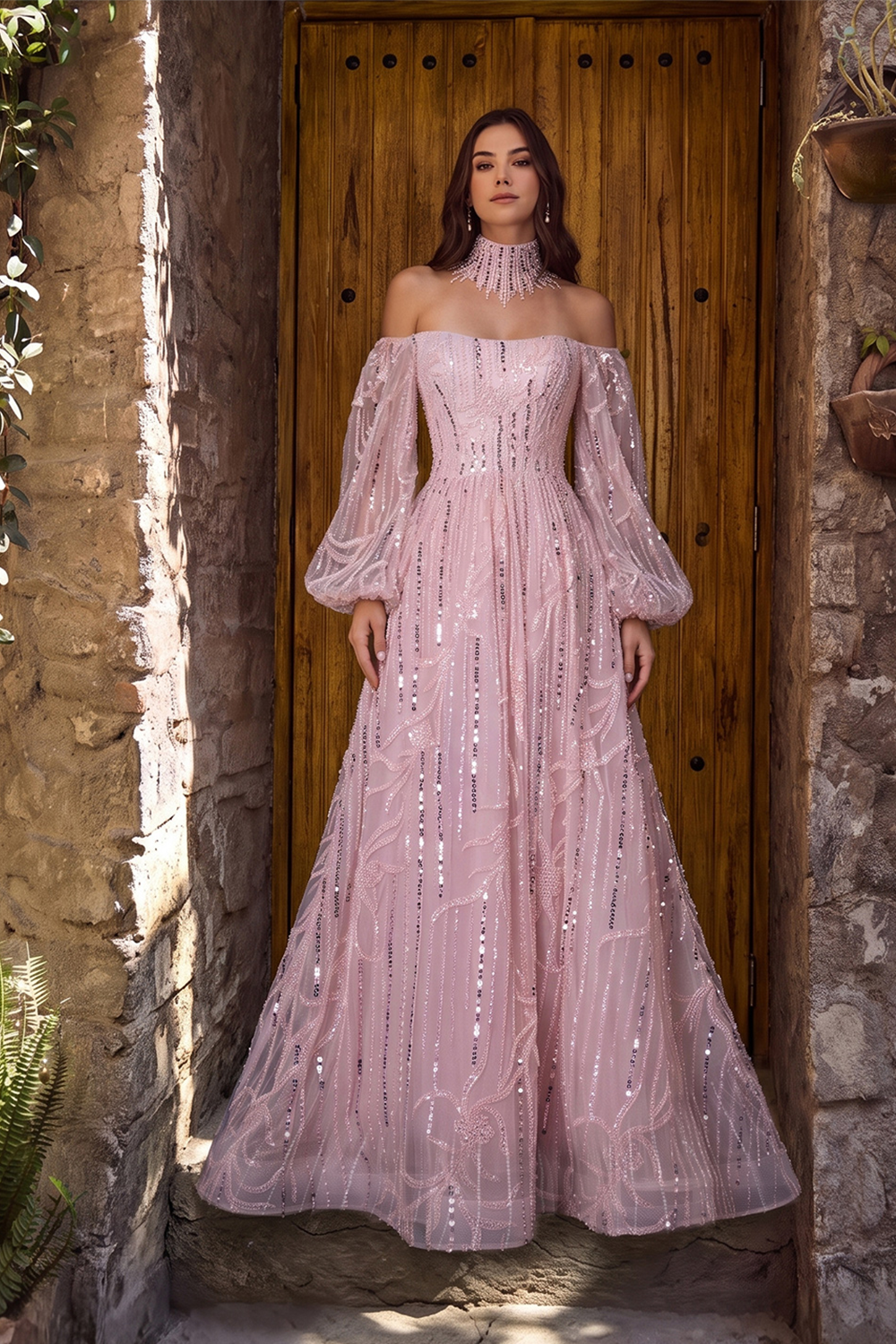 Sparkling Beaded A Line Evening Gown Long Cape Sleeves Glitzy Prom Dress SS059（副本） Sheer Fairy