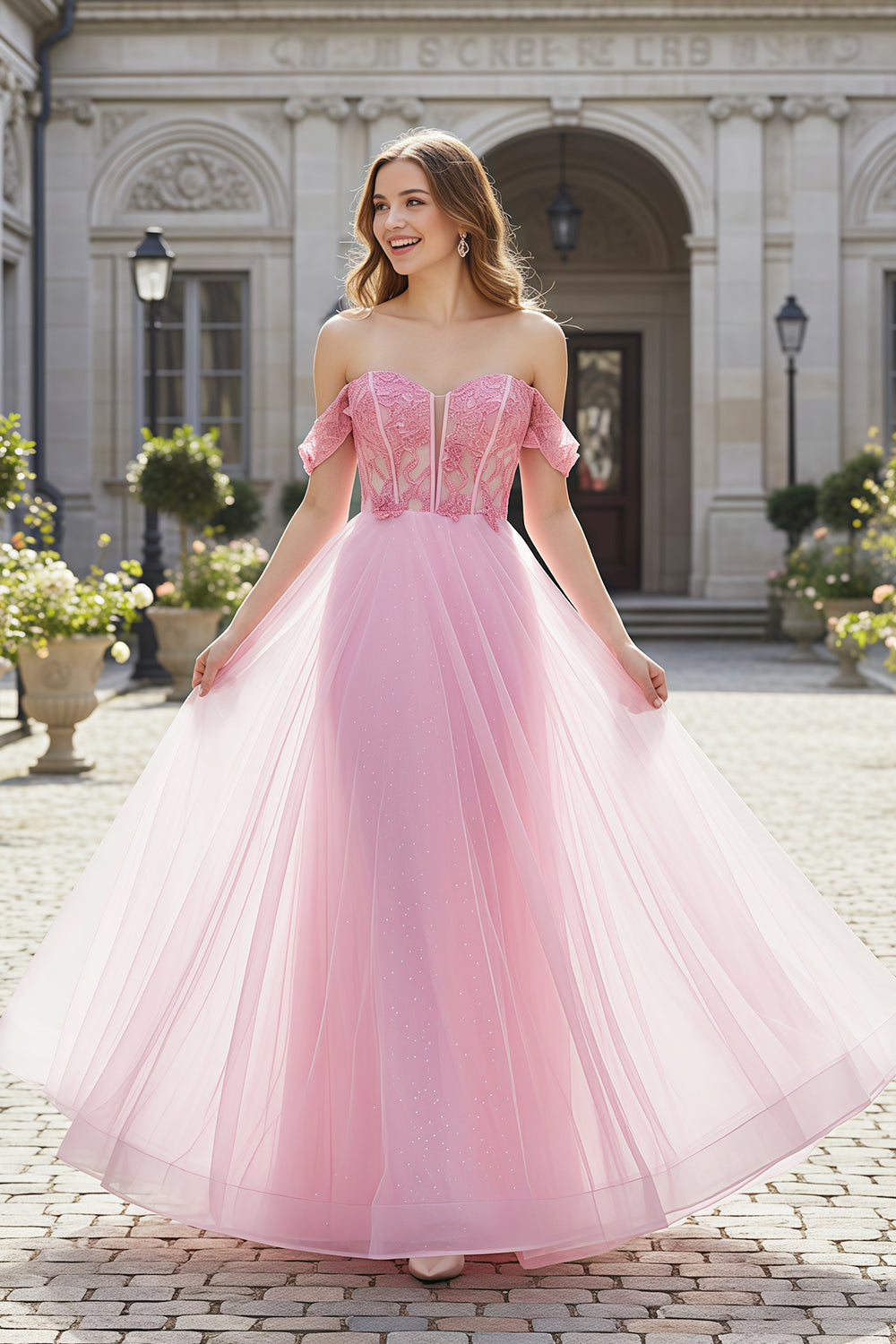 Blush Tulle Off Shoulder Ballgown Prom Pink Dress SH226 Sheer Fairy