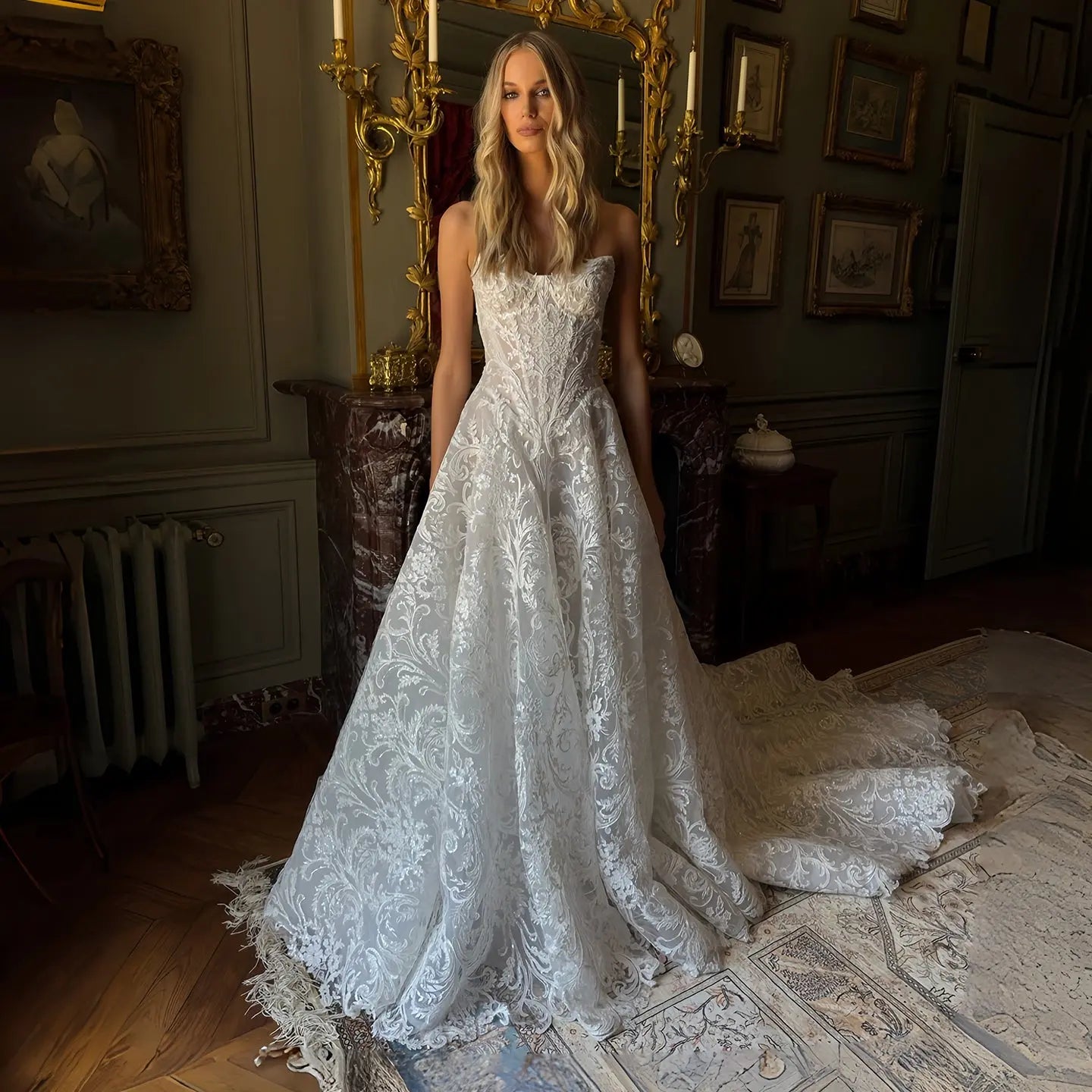 Sweetheart Lace A-Line Corset Wedding Dress with Train SW220 – SHEER FAIRY