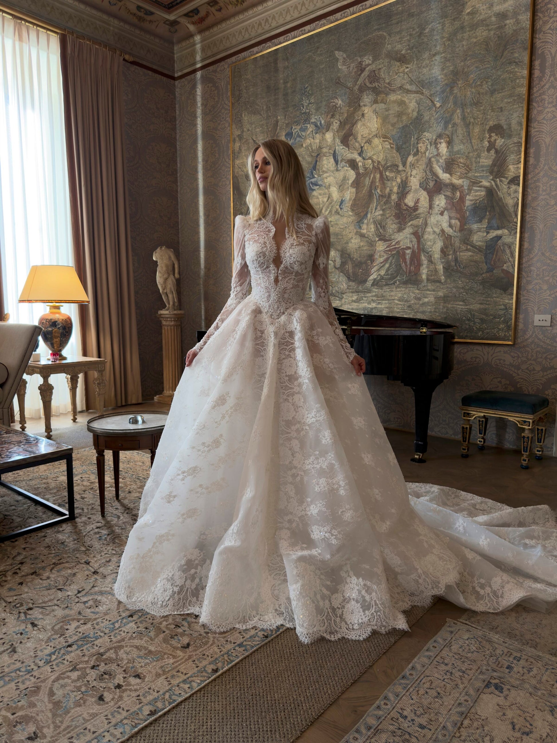 Sheer Long Sleeve Princess Ballgown with Chapel Train for Bridal  SW211 Sheer Fairy