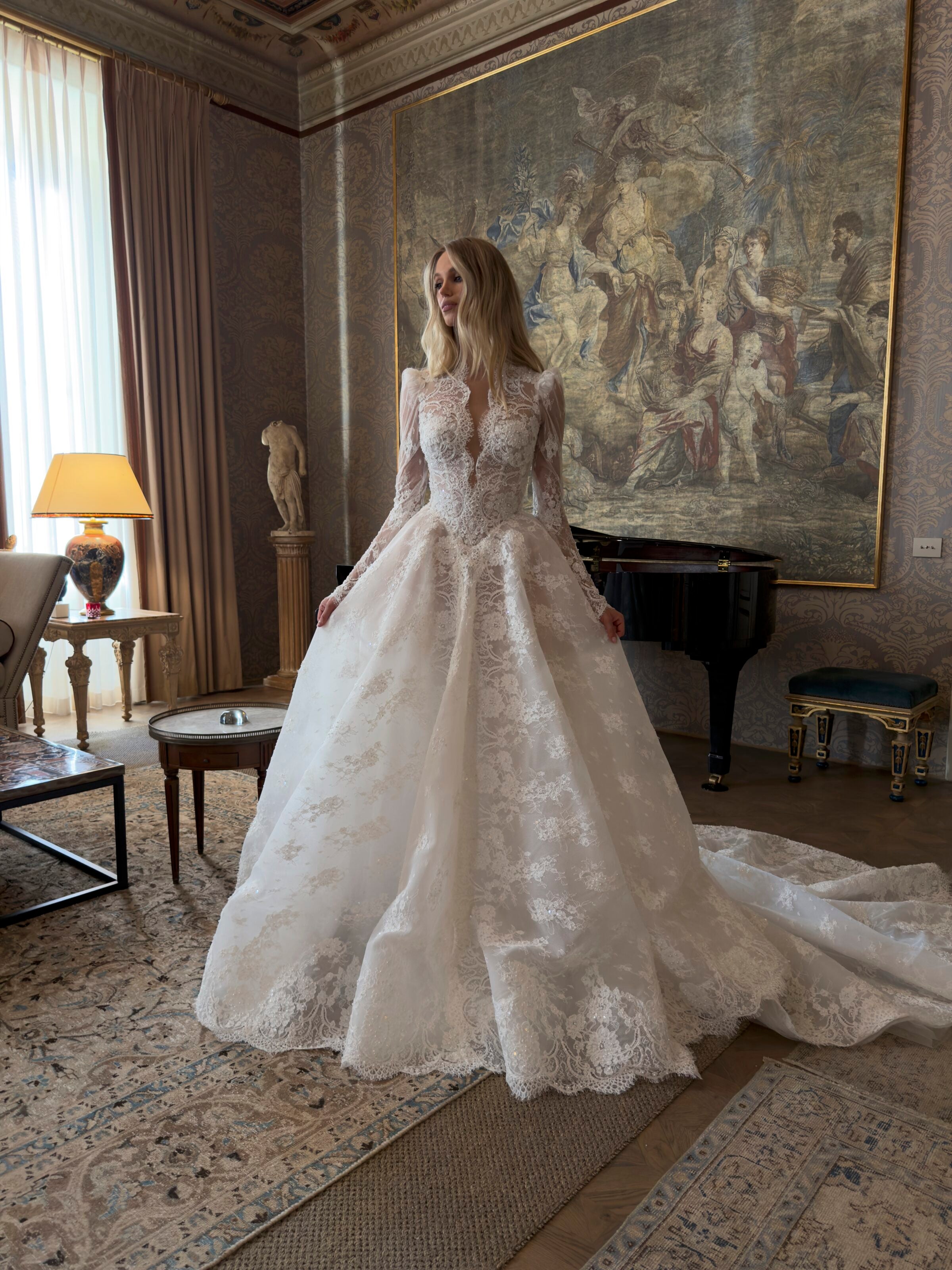 Sheer Long Sleeve Princess Ballgown with Chapel Train for Bridal  SW211 Sheer Fairy