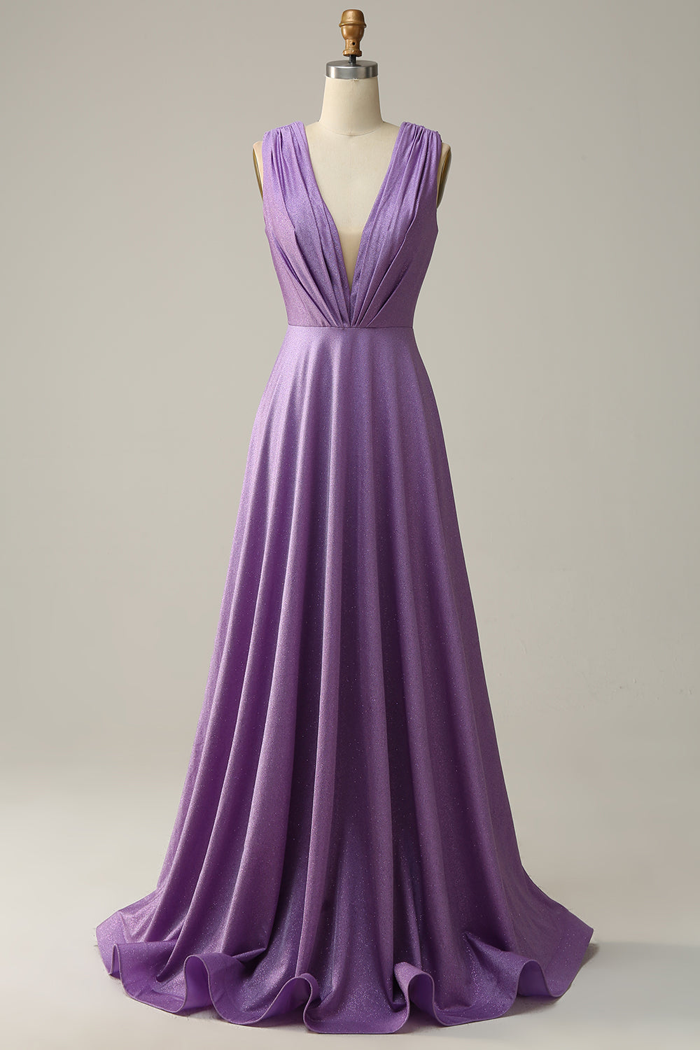 Purple Satin A-Line Sleeveless Prom Dress with Sweep Train SH602 Sheer Fairy