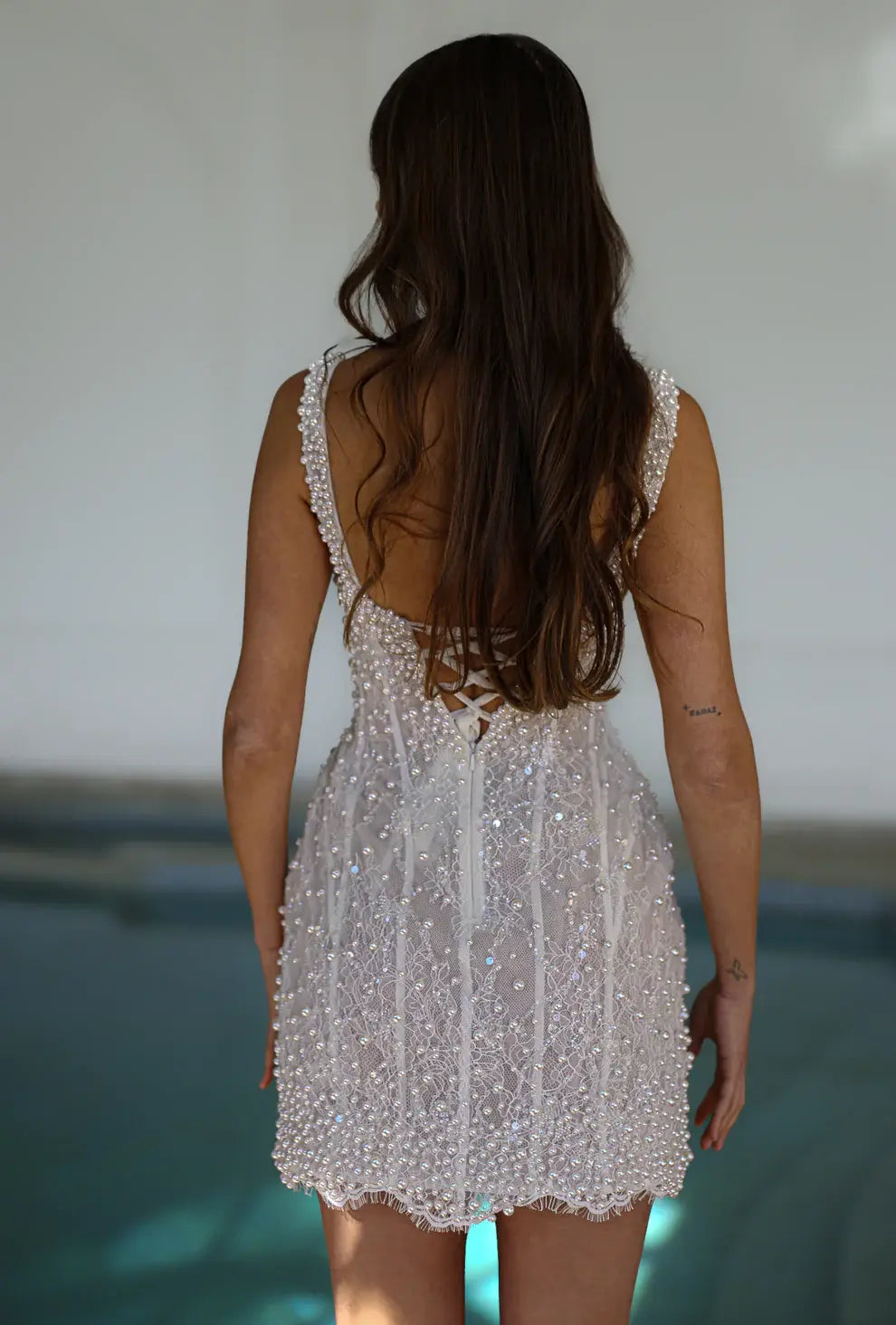 Luxury Pearl Beaded Short Wedding Dress SW089 SHEER FAIRY Luxury Pearl Beaded Short Wedding Dress SW089 SHEER FAIRY