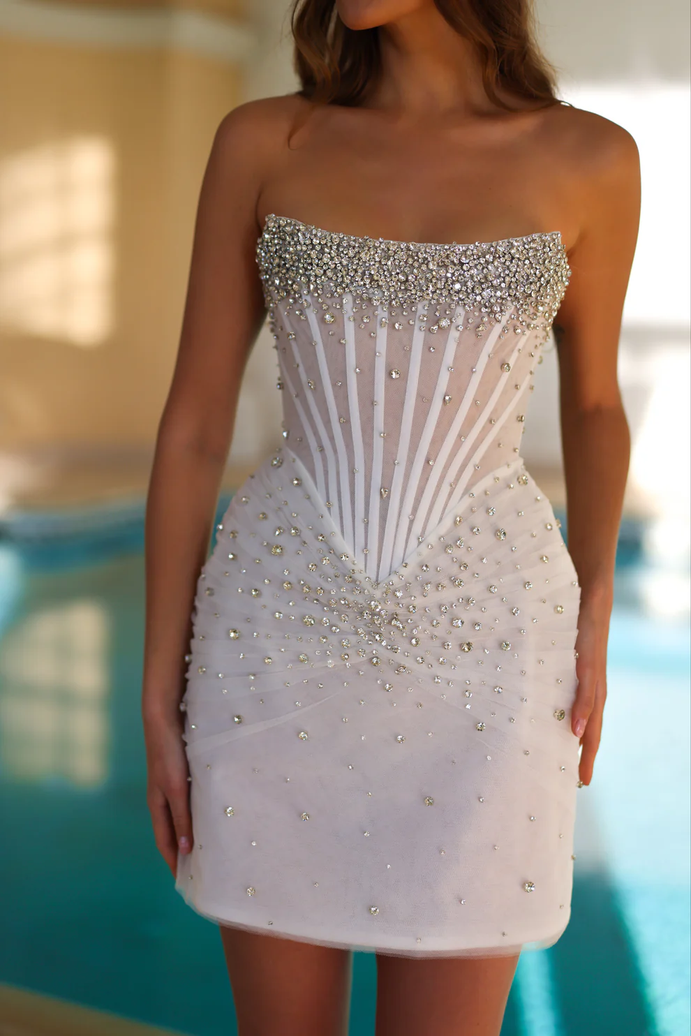 Luxury Crystal Beaded Corset Mini Wedding Dress SW095 Sheer Fairy