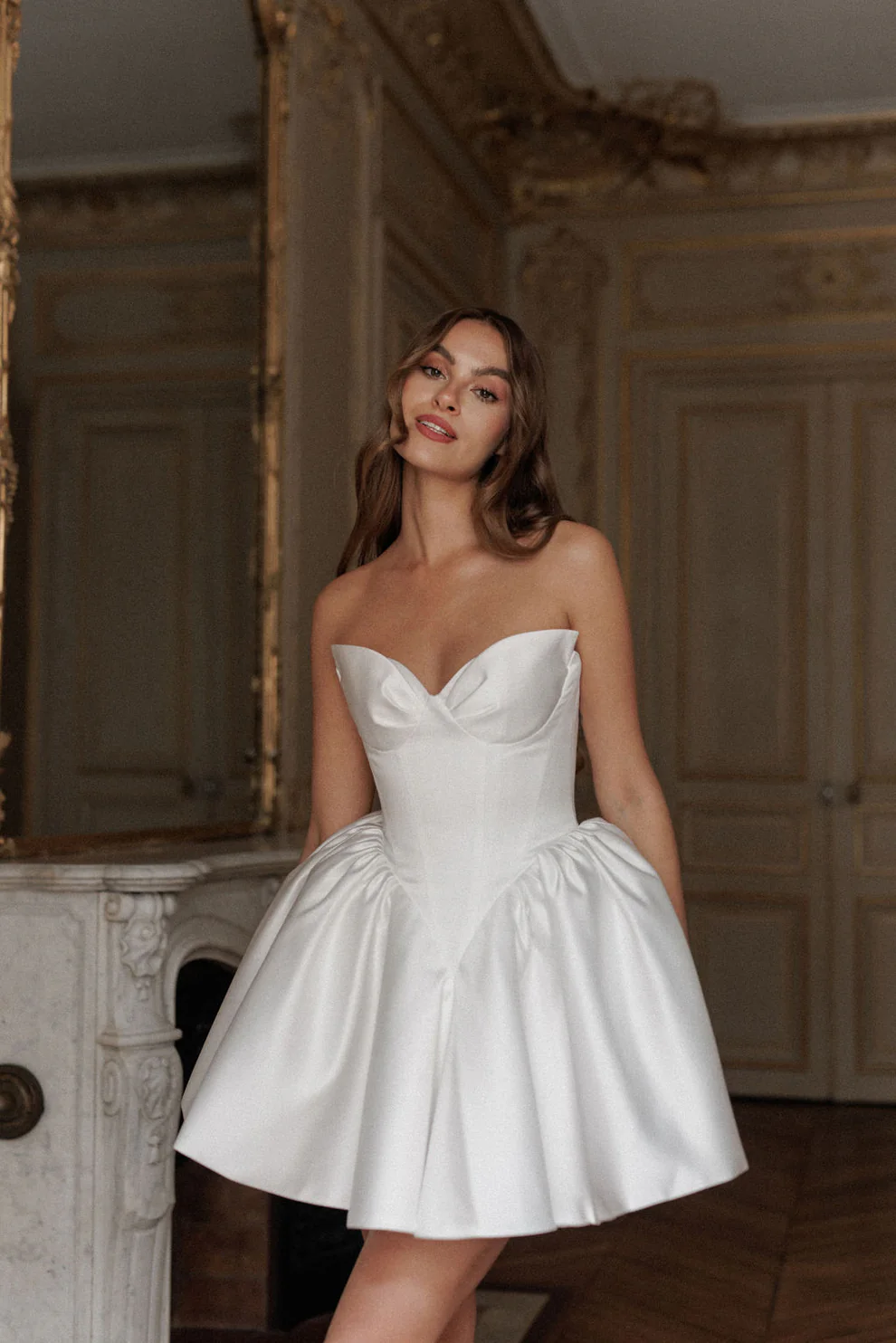 Luxury Satin Corset Mini Wedding Dress with Puffy Skirt SW103 - SHEER FAIRY
