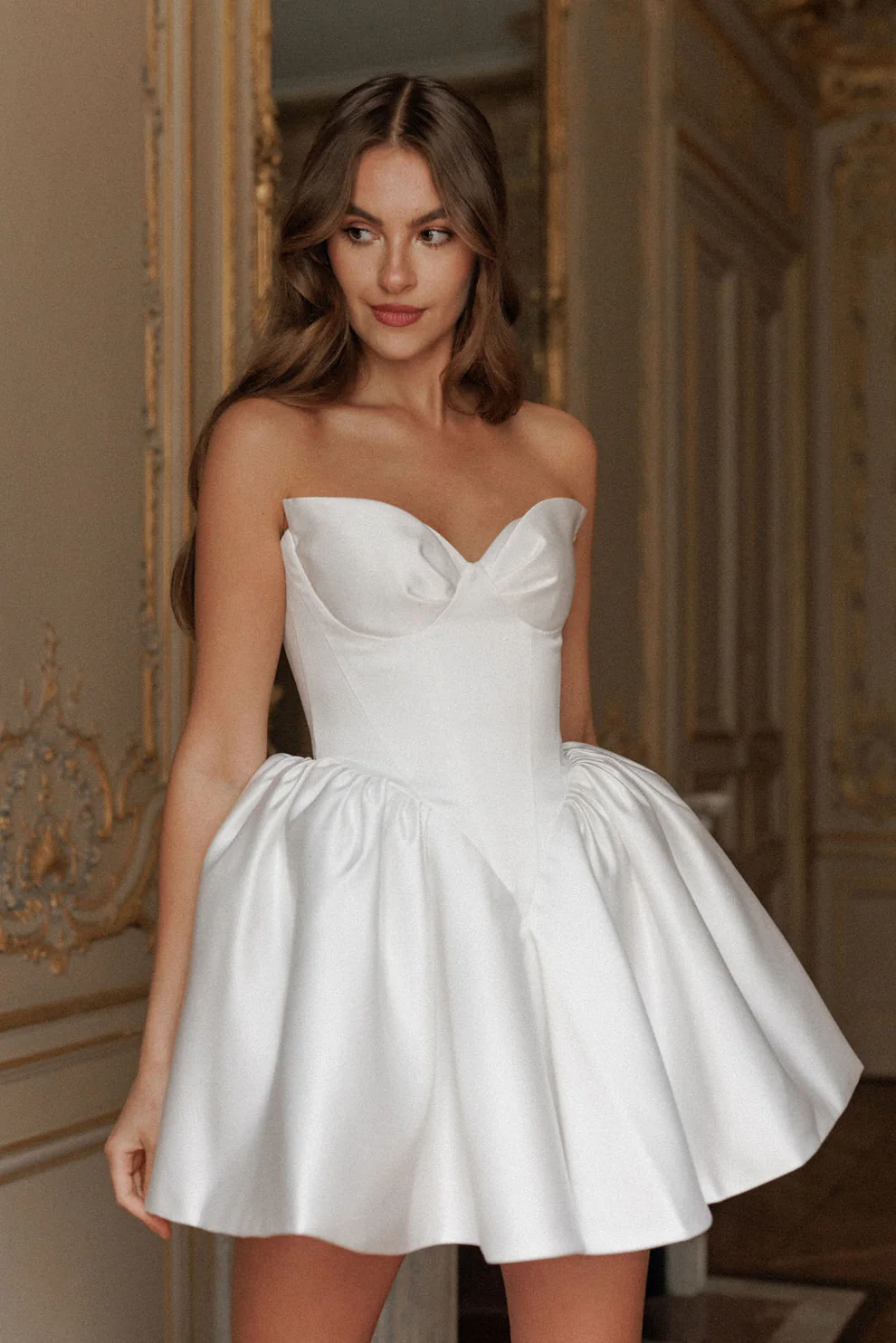 Luxury Satin Corset Mini Wedding Dress with Puffy Skirt SW103 - SHEER FAIRY