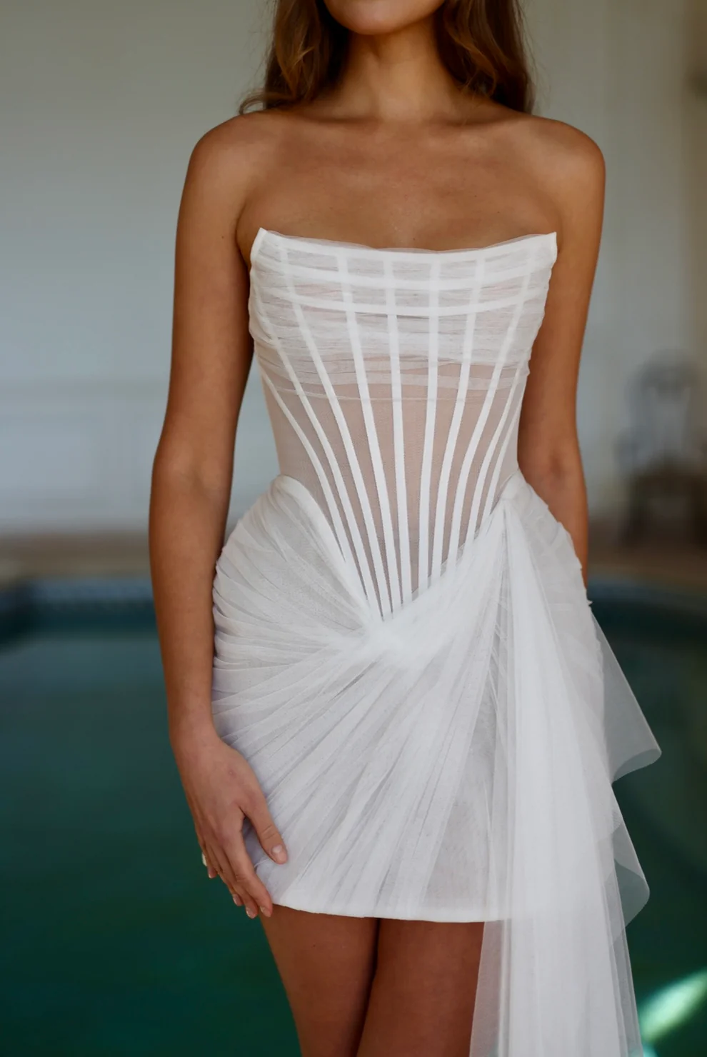 Elegant Mini Short Drop Waist Wedding Dress with Overskirt SW109 - SHEER FAIRY