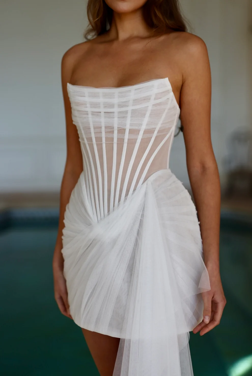 Elegant Mini Short Drop Waist Wedding Dress with Overskirt SW109 - SHEER FAIRY