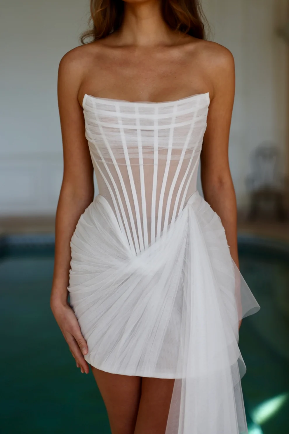 Elegant Mini Short Drop Waist Wedding Dress with Overskirt SW109 - SHEER FAIRY