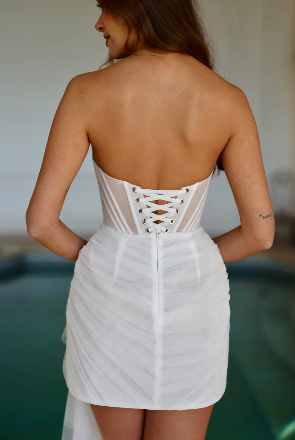 Elegant Mini Short Drop Waist Wedding Dress with Overskirt SW109 - SHEER FAIRY