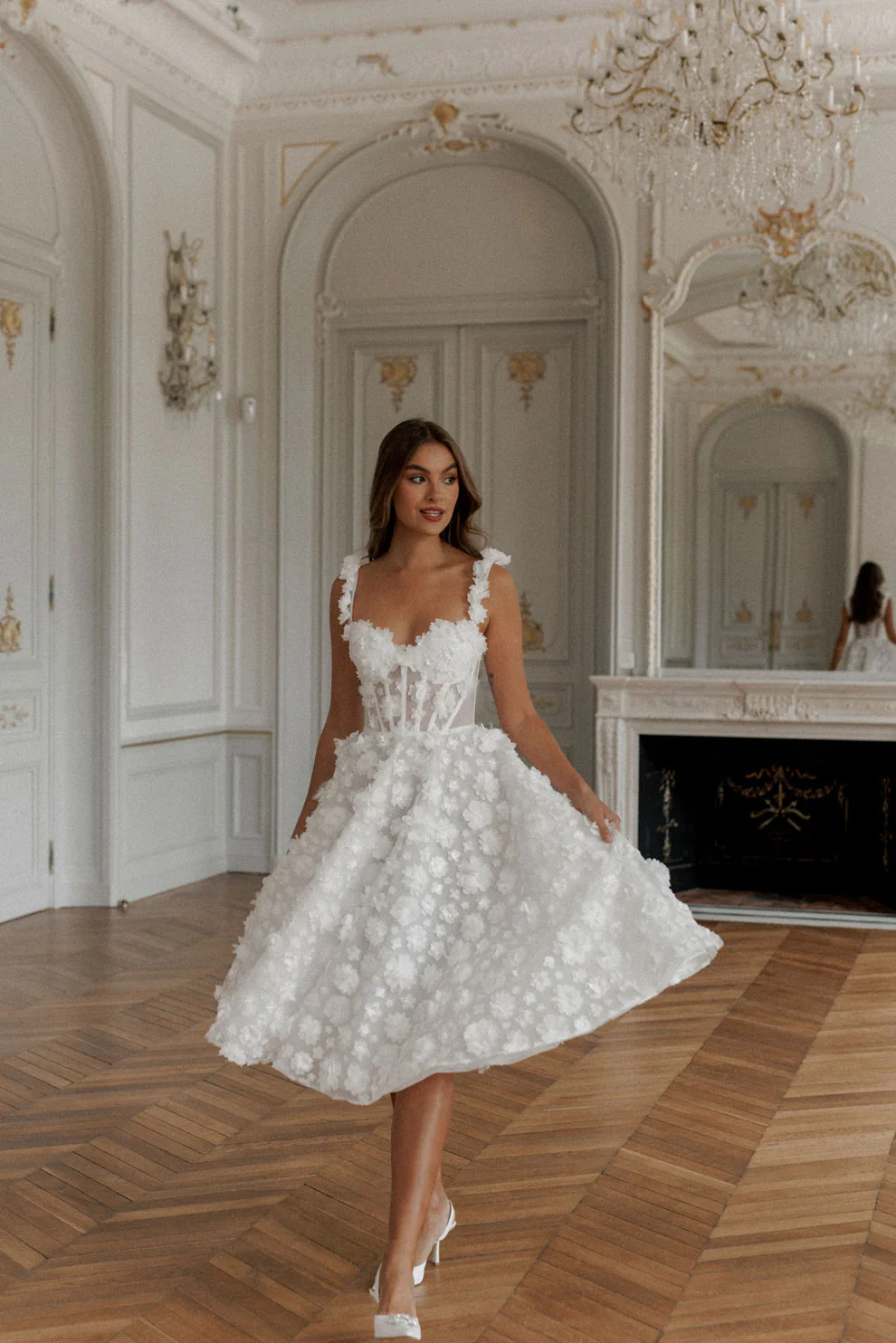 Luxury 3D Floral Lace Tea-Length Wedding Dress with Straps SW111 - SHEER FAIRY