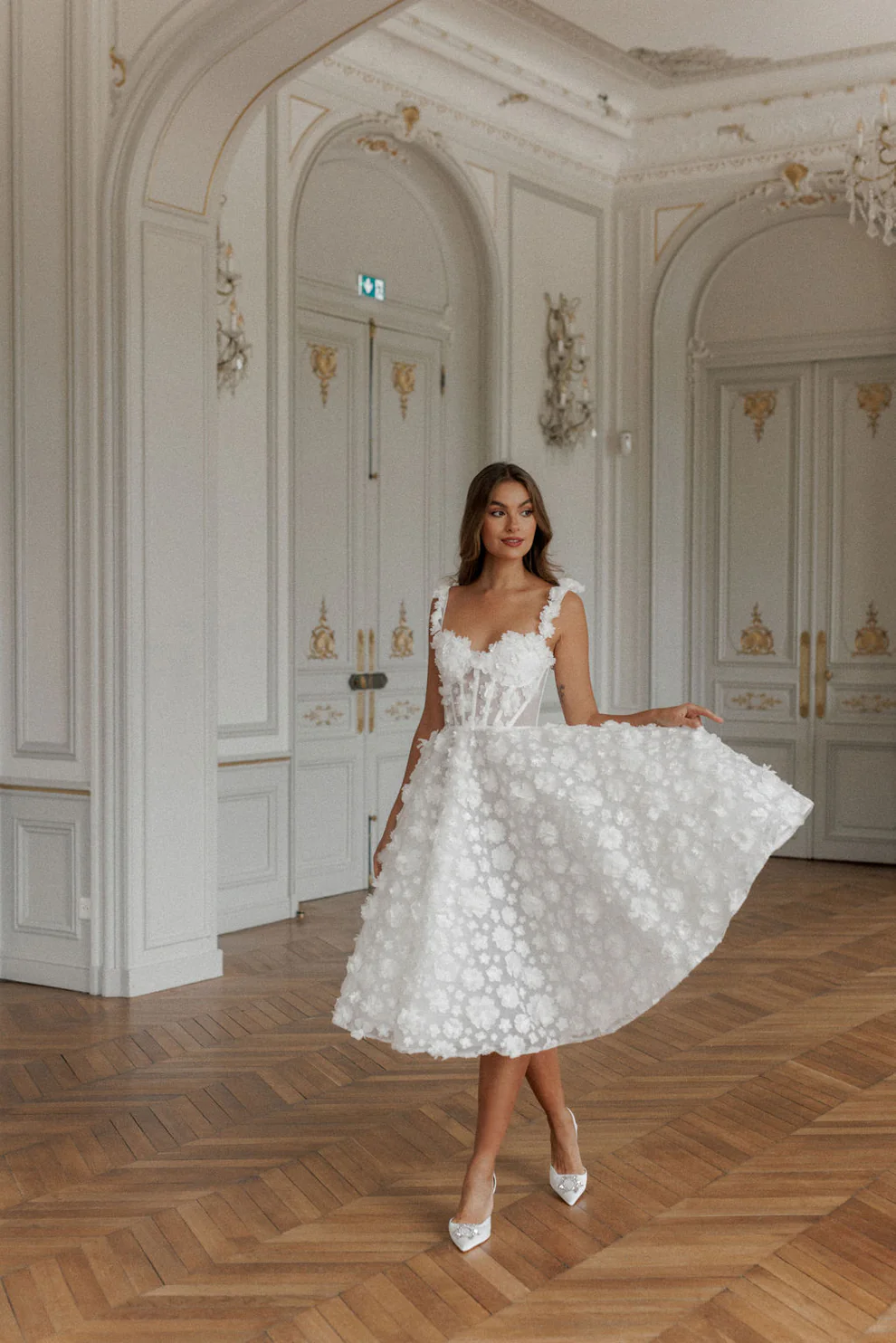 Luxury 3D Floral Lace Tea-Length Wedding Dress with Straps SW111 - SHEER FAIRY