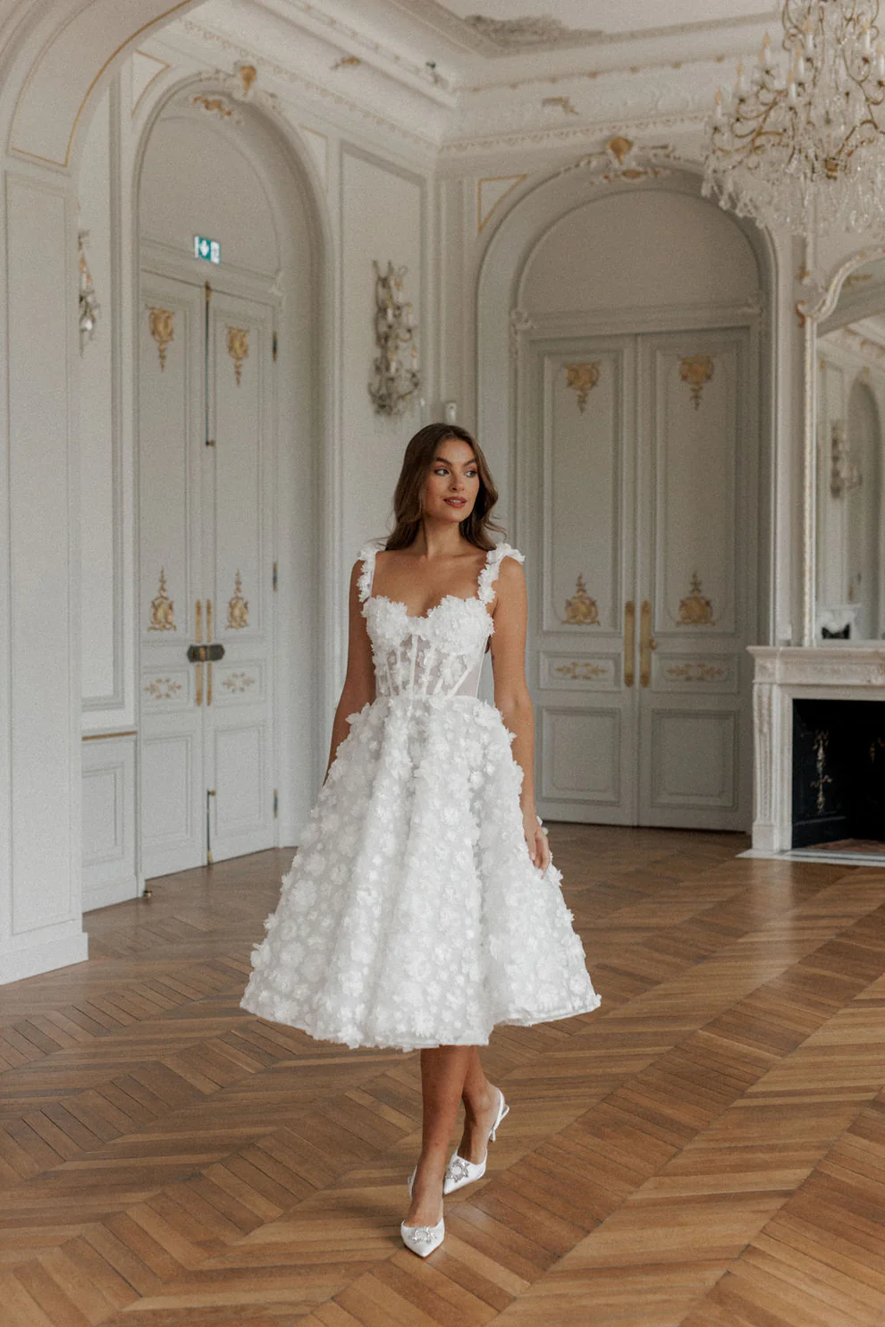 Luxury 3D Floral Lace Tea-Length Wedding Dress with Straps SW111 - SHEER FAIRY