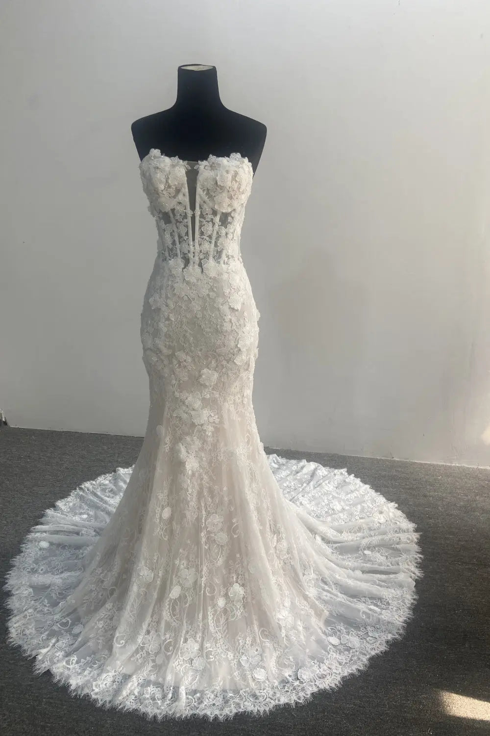 Off White Strapless Mermaid Lace Wedding Dress SW644 Sheer Fairy