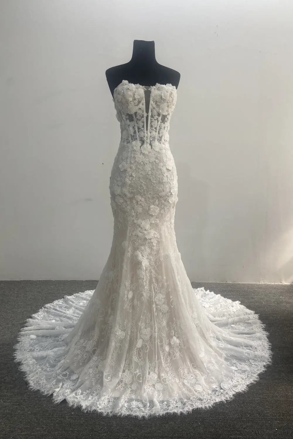 Off White Strapless Mermaid Lace Wedding Dress SW644 Sheer Fairy