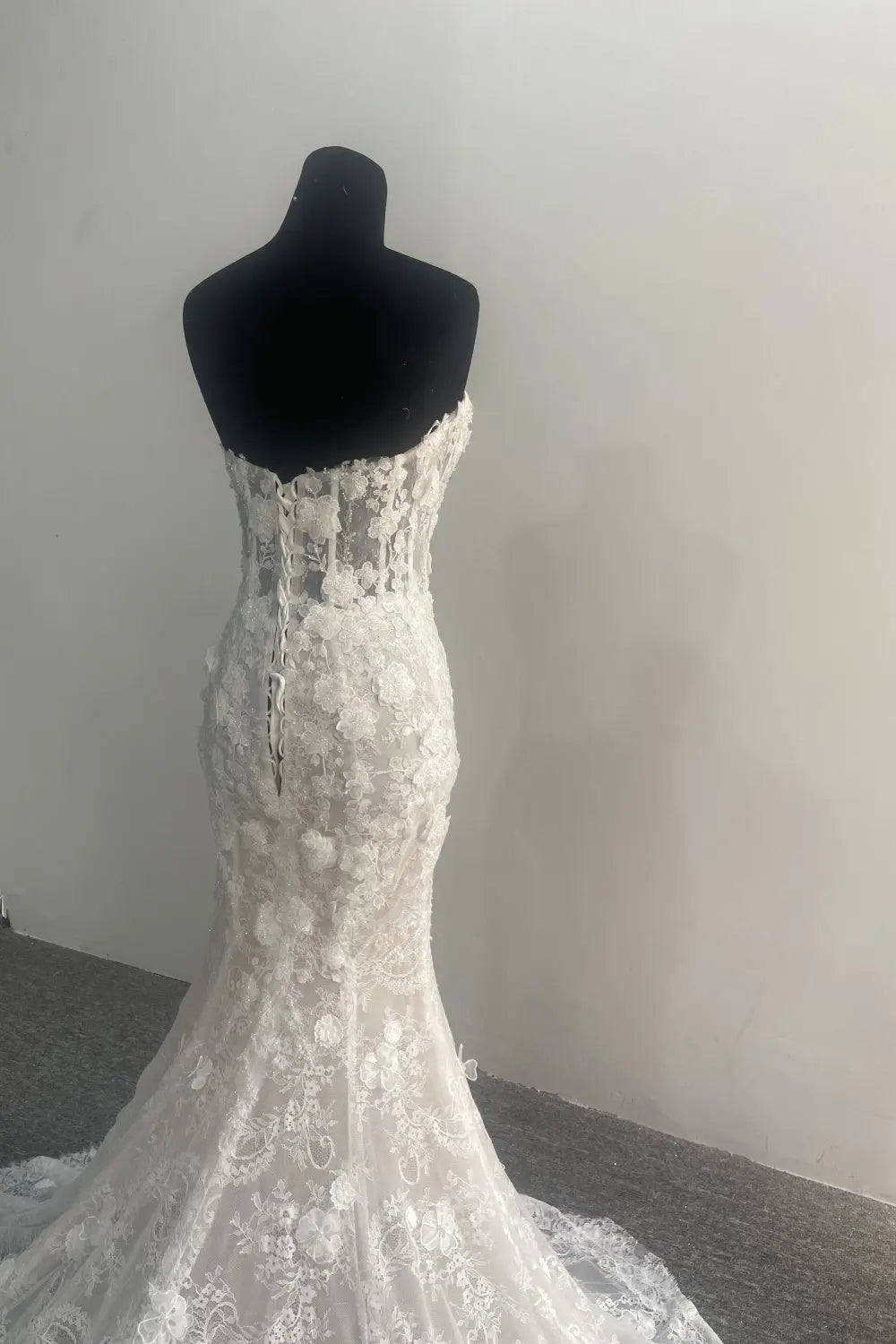 Off White Strapless Mermaid Lace Wedding Dress SW644 Sheer Fairy