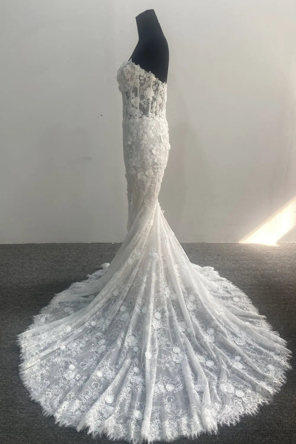 Off White Strapless Mermaid Lace Wedding Dress SW644 Sheer Fairy