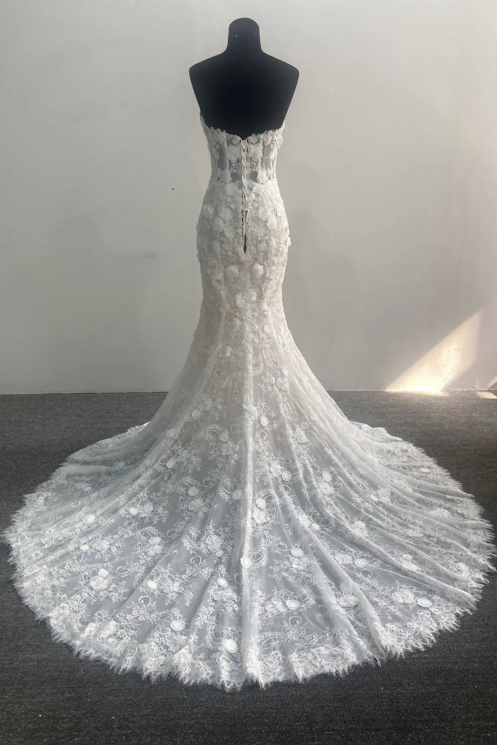 Off White Strapless Mermaid Lace Wedding Dress SW644 Sheer Fairy
