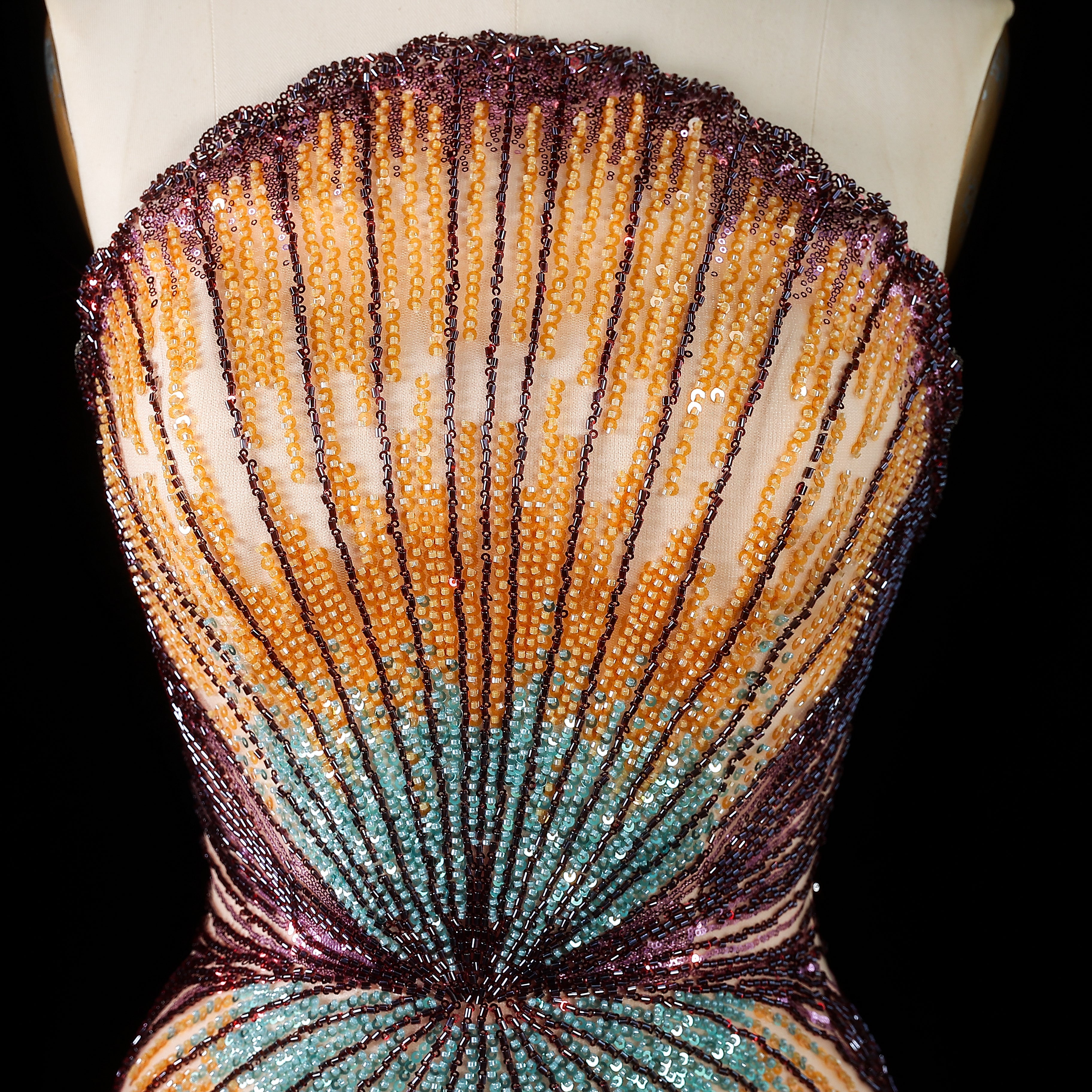 Strapless Ombre Scallop Beaded Mermaid Evening Gown with Train SS656 Sheer Fairy