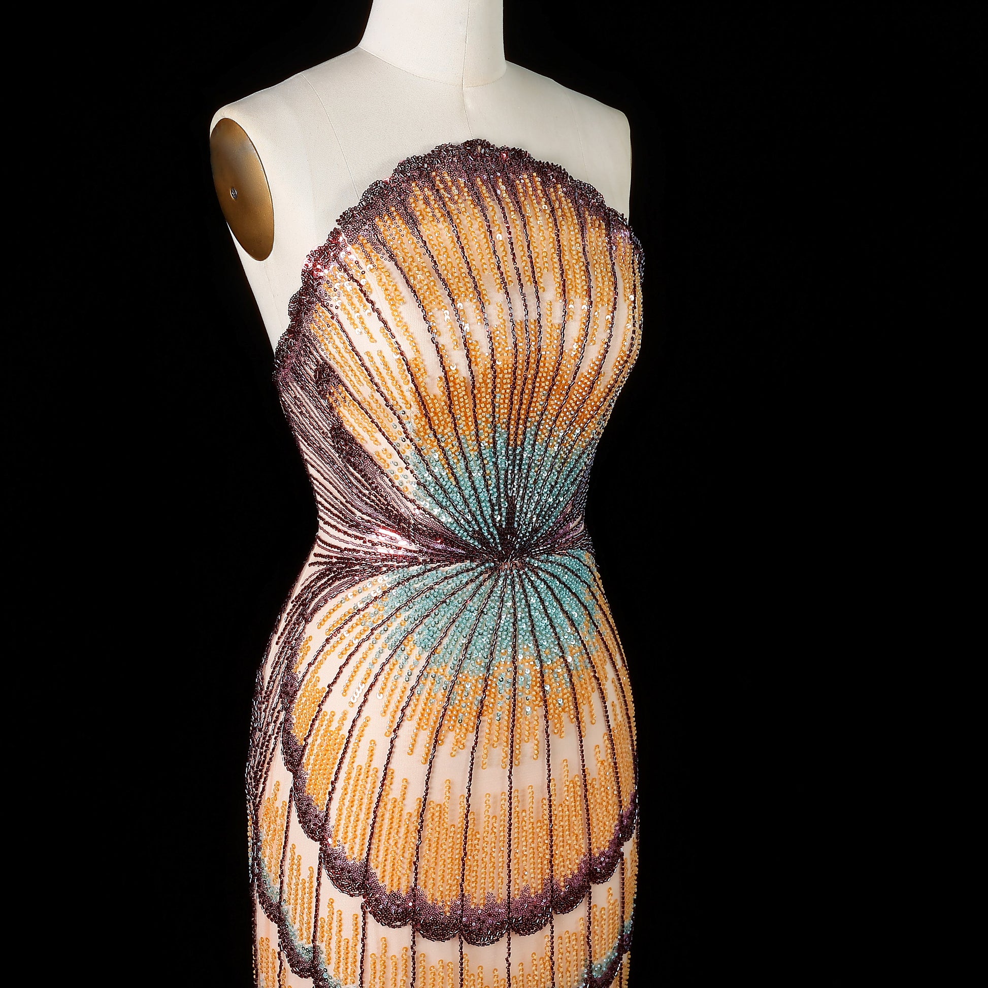 Strapless Ombre Scallop Beaded Mermaid Evening Gown with Train SS656 Sheer Fairy