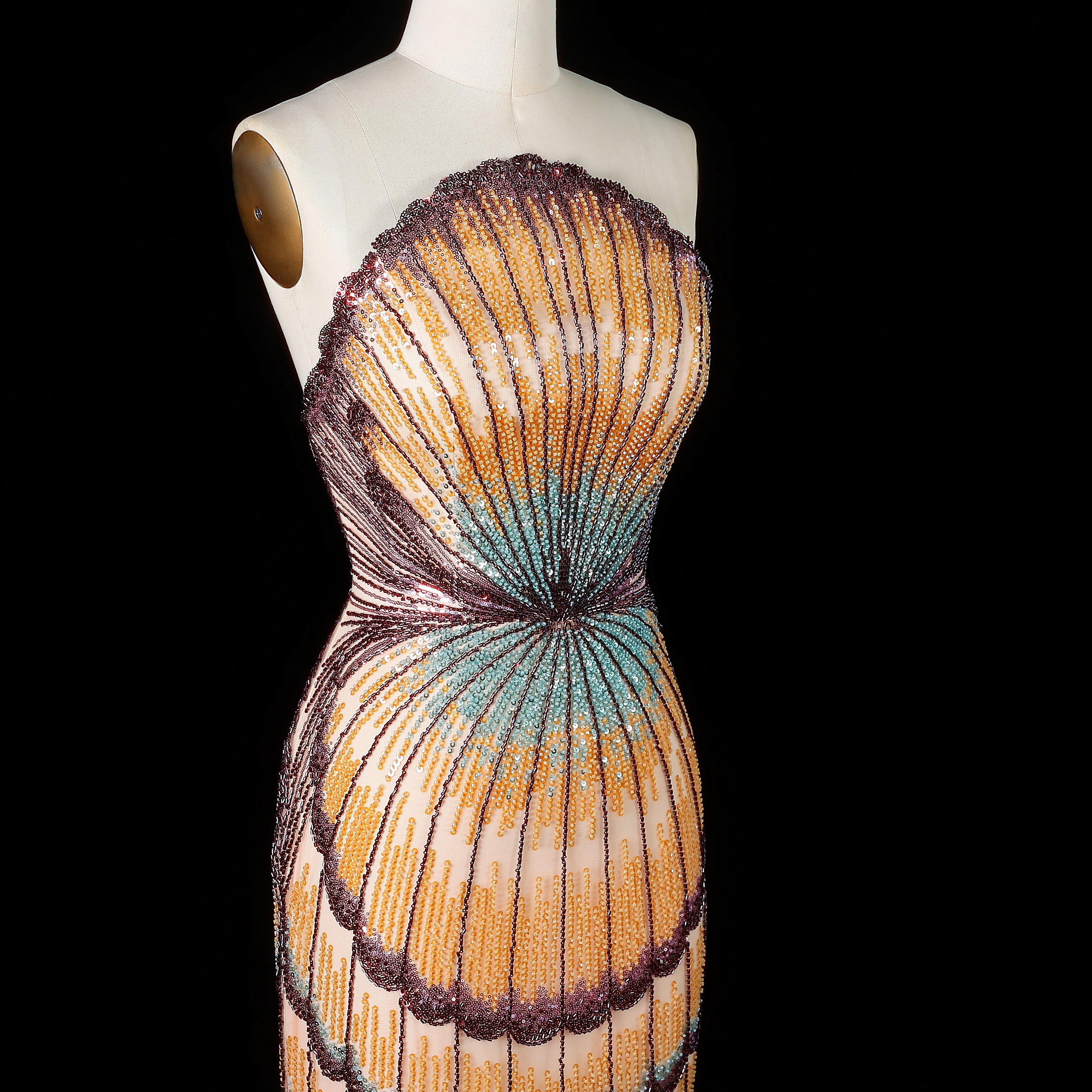 Strapless Ombre Scallop Beaded Mermaid Evening Gown with Train SS656 Sheer Fairy