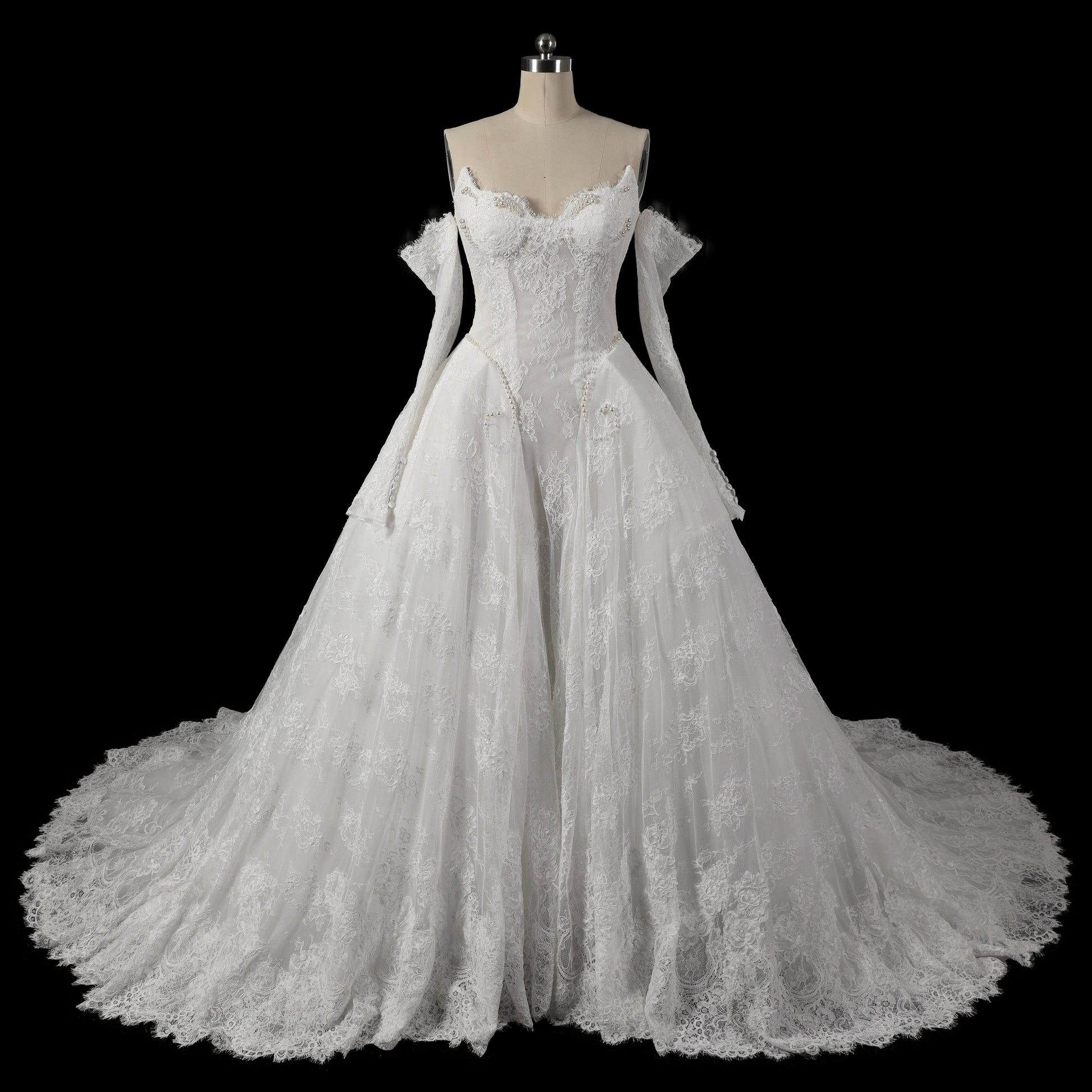 Off White Luxury Ball Gown Wedding Dress Beaded With Veil SW715 Sheer Fairy