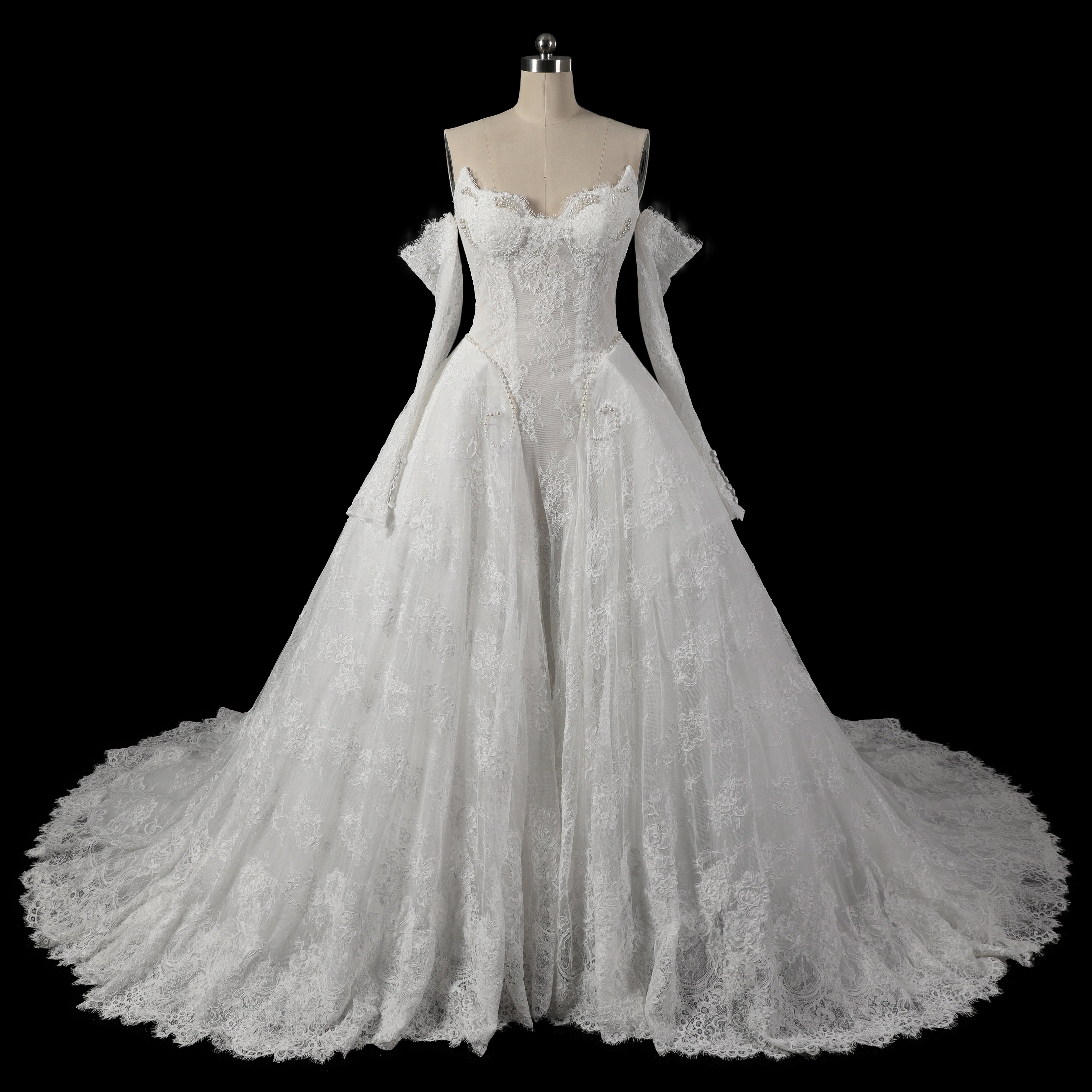 Off White Luxury Ball Gown Wedding Dress Beaded With Veil SW715 Sheer Fairy