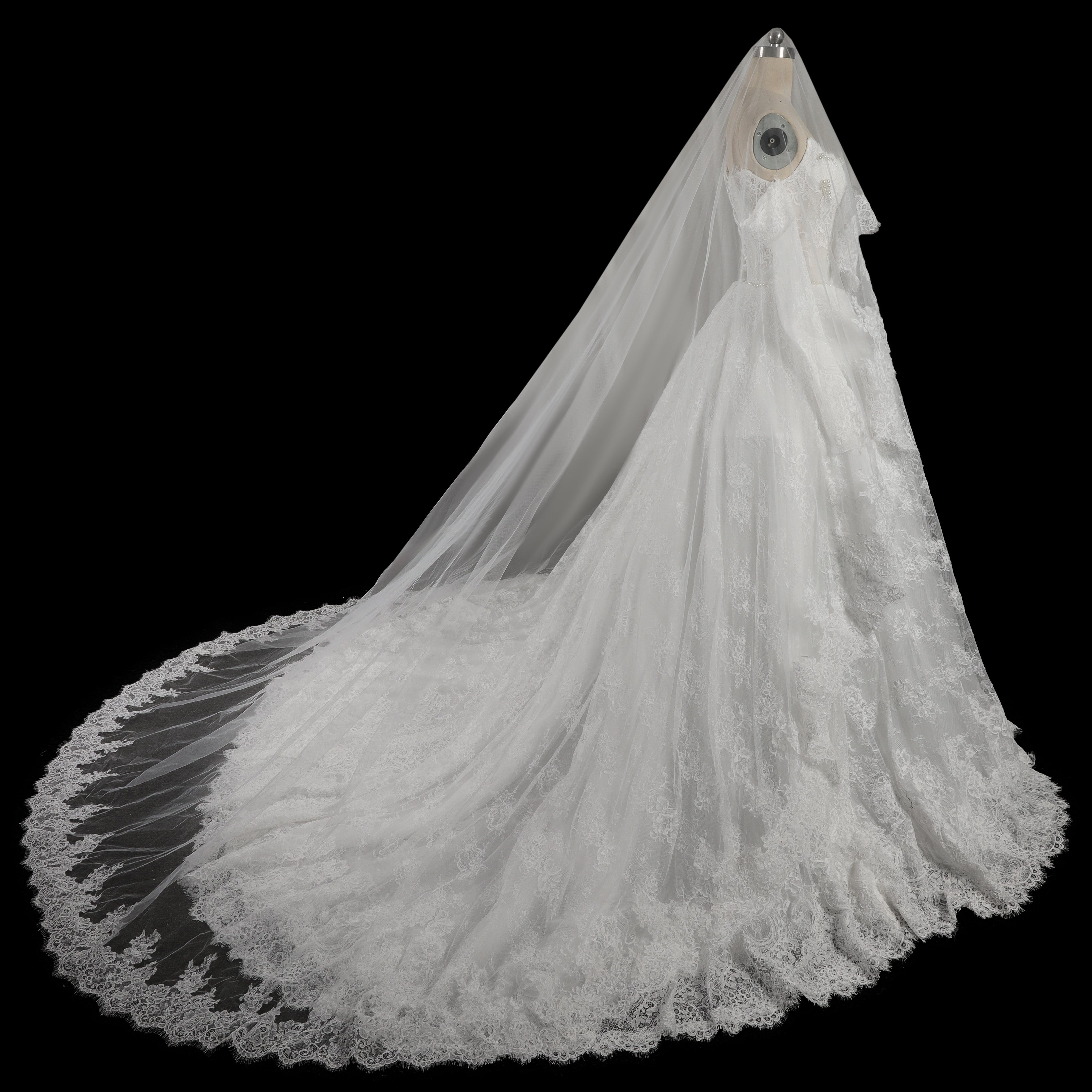 Off White Luxury Ball Gown Wedding Dress Beaded With Veil SW715 Sheer Fairy