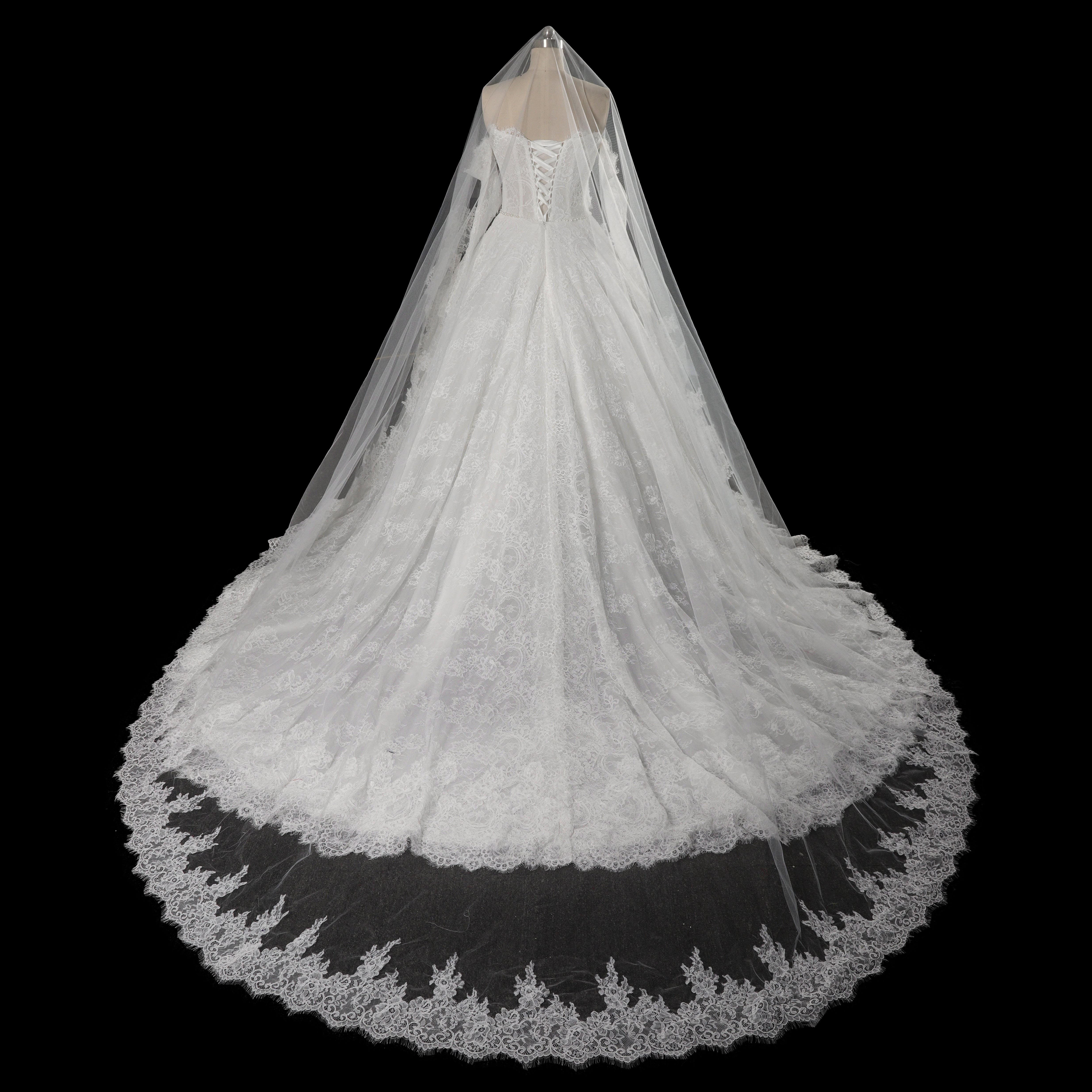 Off White Luxury Ball Gown Wedding Dress Beaded With Veil SW715 Sheer Fairy