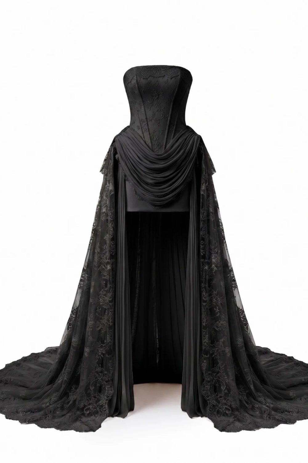 Strapless Corset Lace Dress with High-Low Train SW240 Sheer Fairy