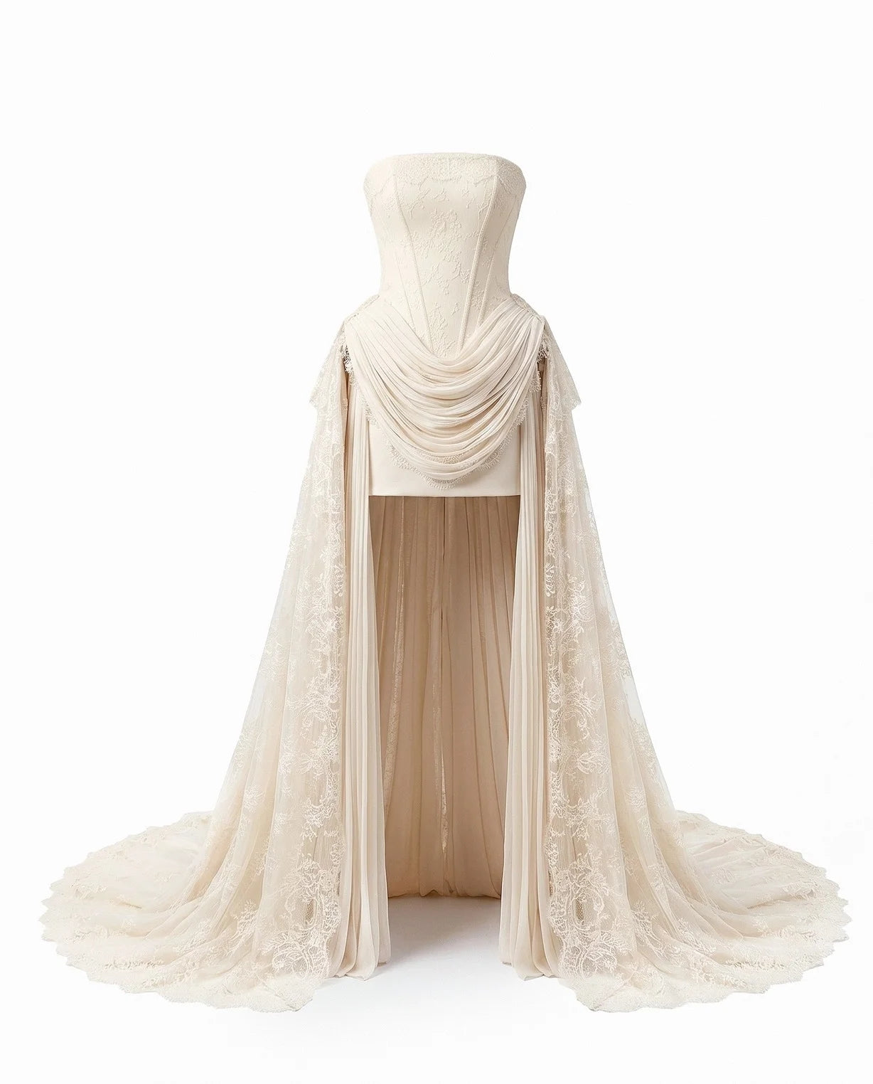 Strapless Corset Lace Wedding Dress with High-Low Train SW240 SHEER FAIRY
