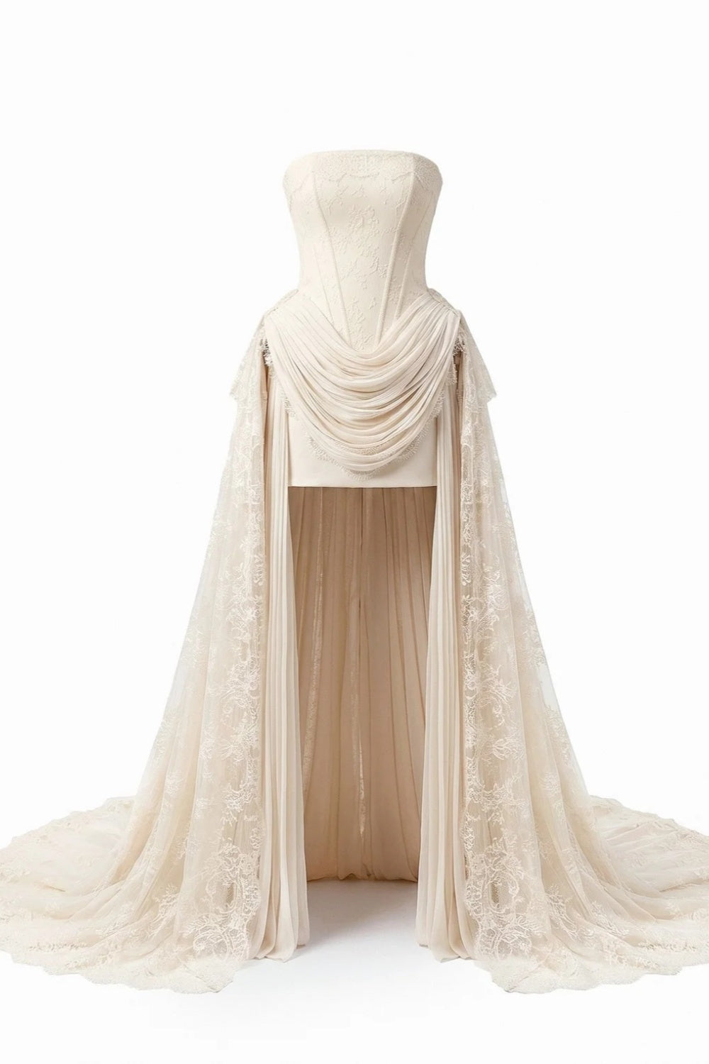 Strapless Corset Lace Dress with High-Low Train SW240 Sheer Fairy