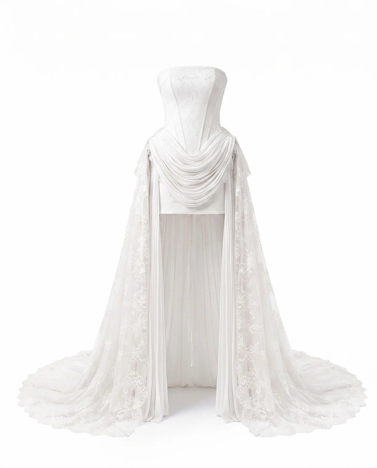 Strapless Corset Lace Wedding Dress with High-Low Train SW240 SHEER FAIRY