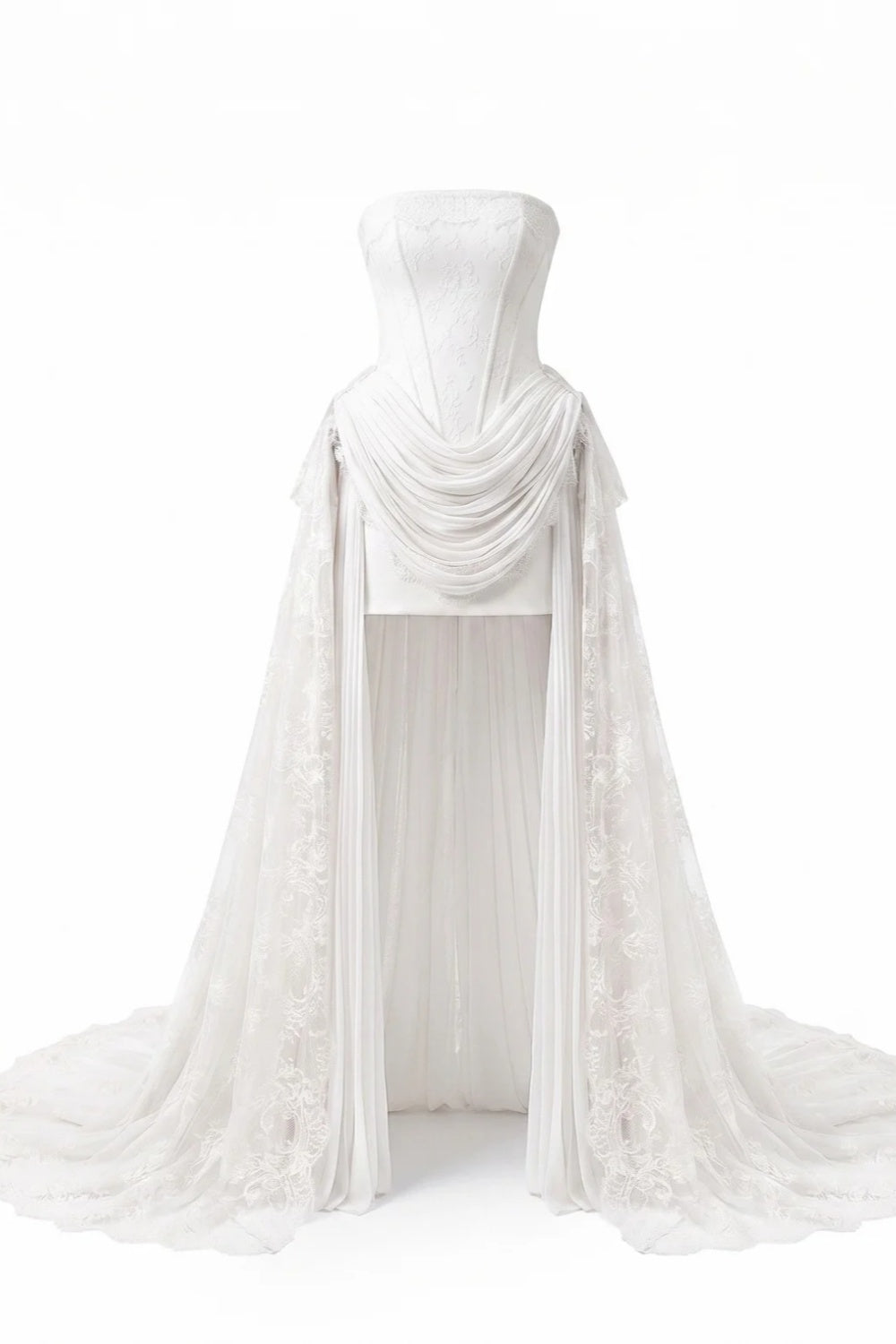 Strapless Corset Lace Dress with High-Low Train SW240 Sheer Fairy