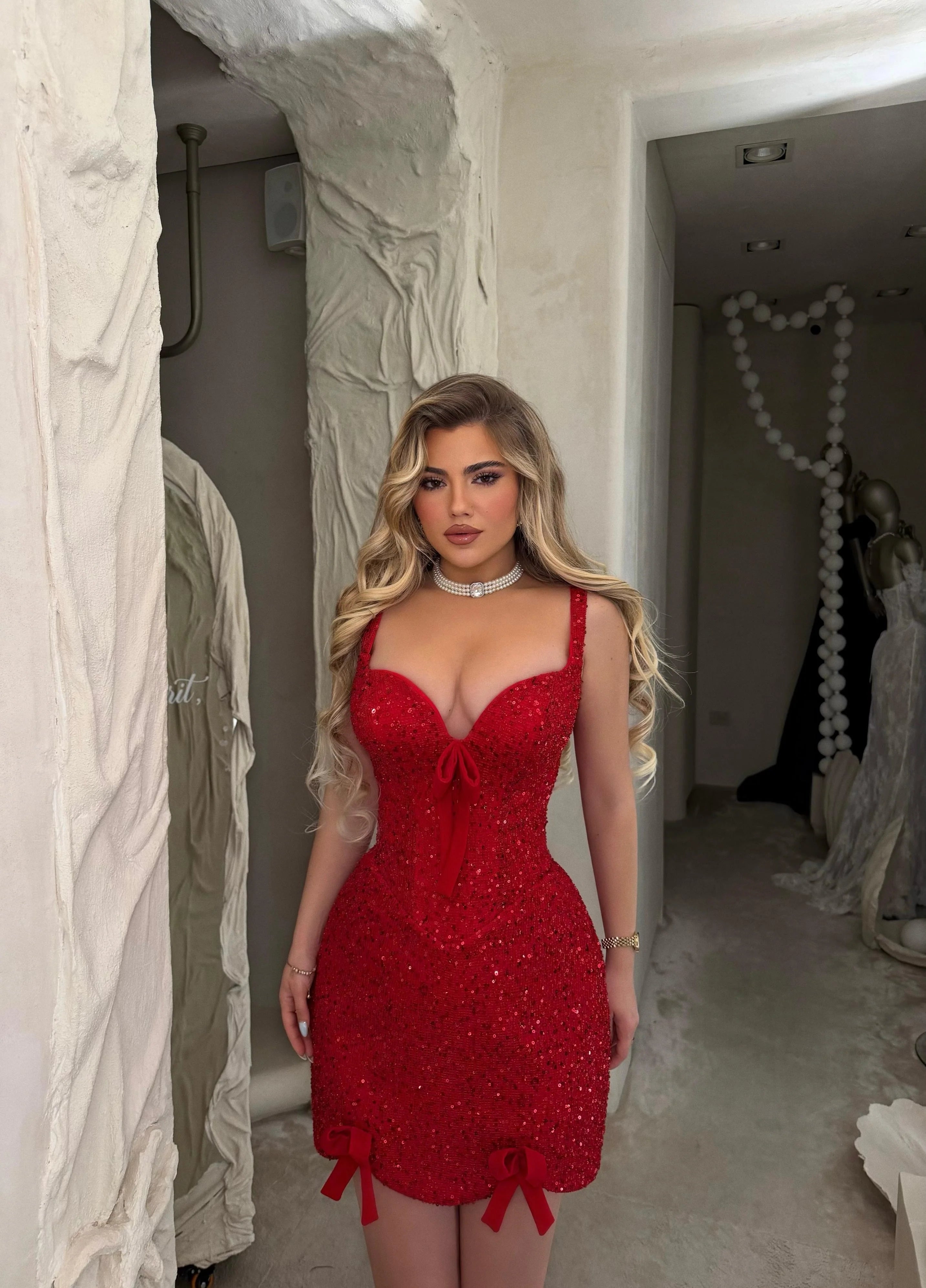 Elegant Red Sweetheart Tulle Sequin with Bow RM245 Sheer Fairy