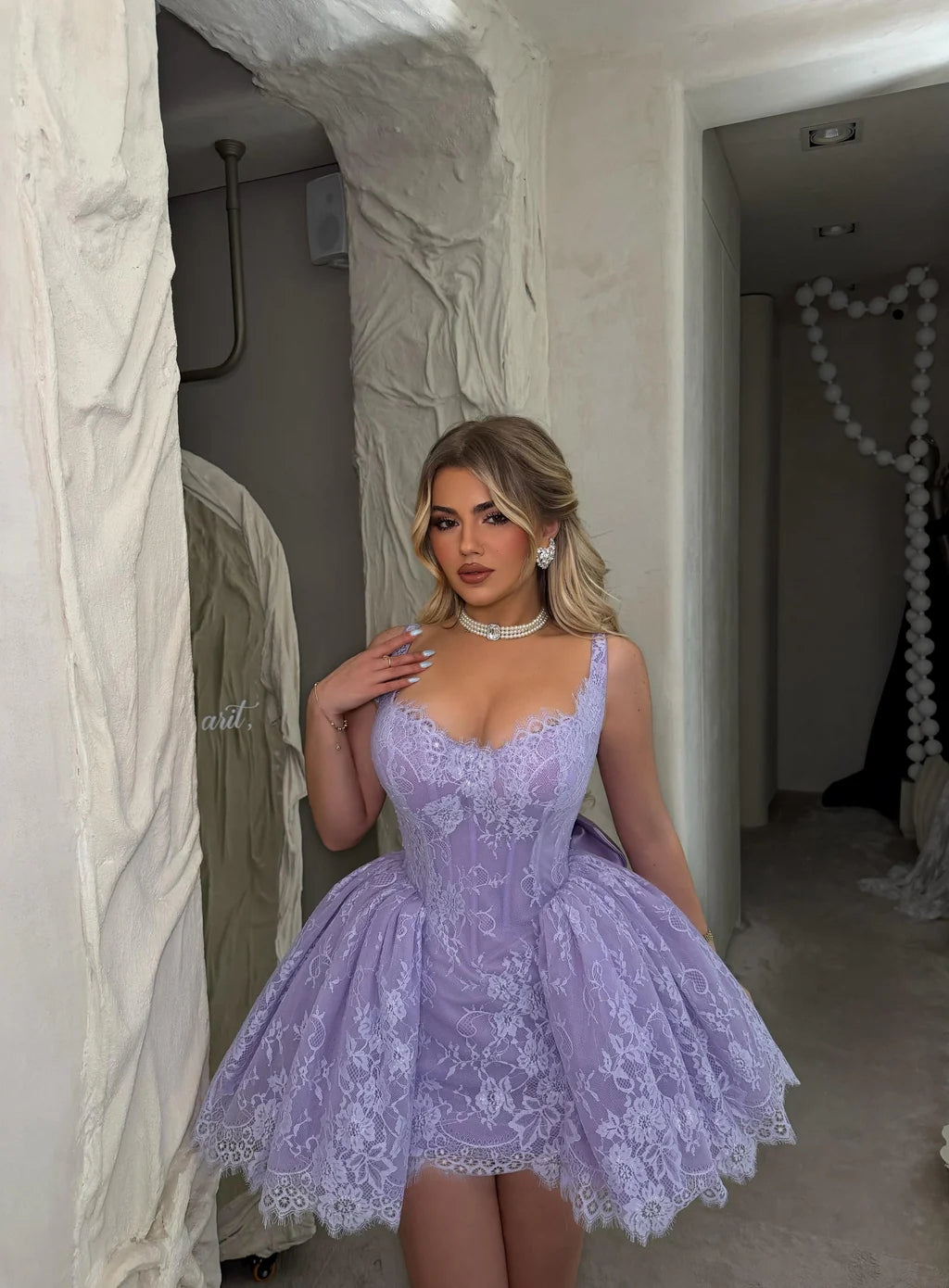 Elegant Purple Floral Tulle Straps Skater Dress with Bow RM246 Sheer Fairy