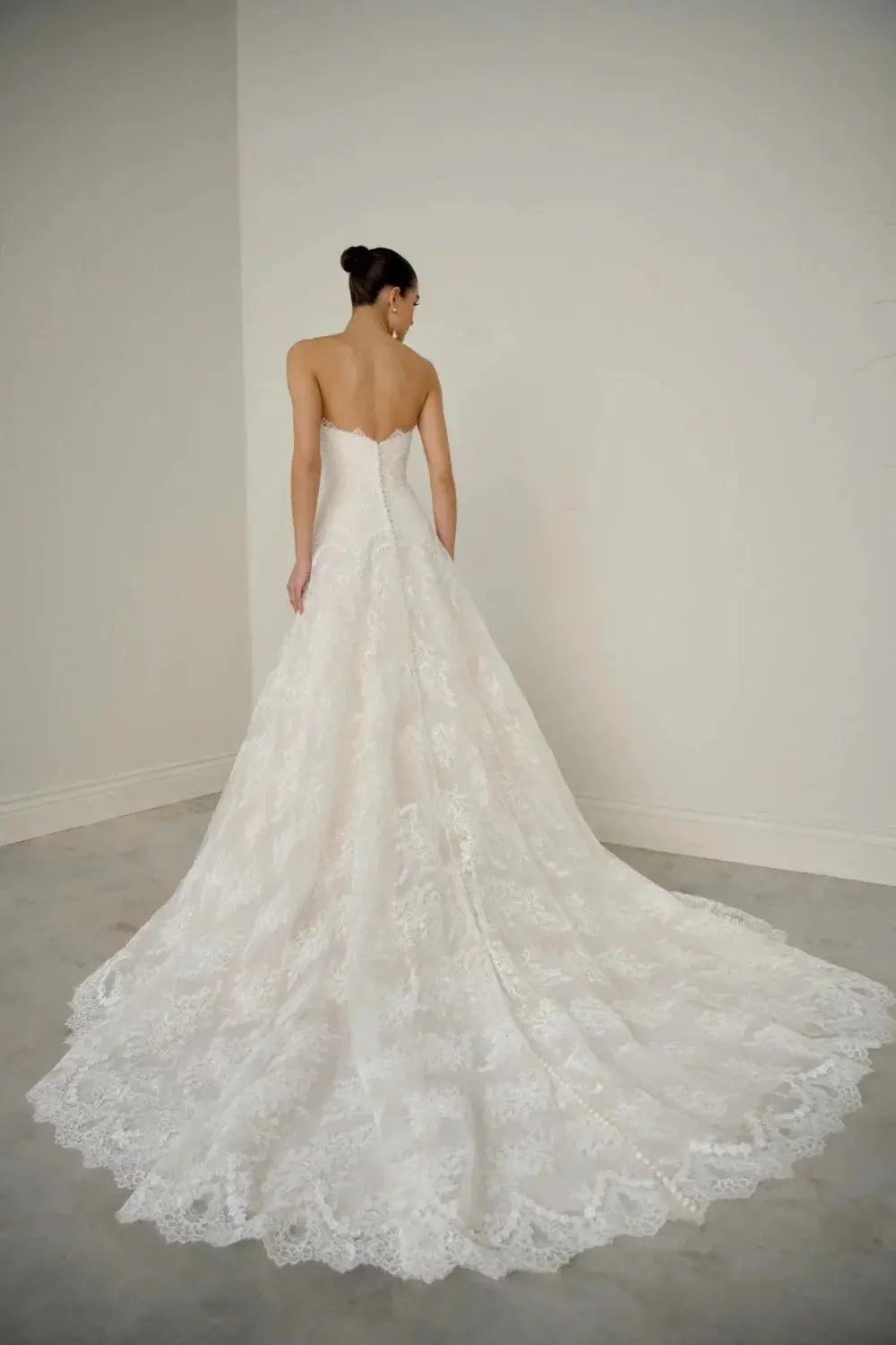 White Strapless Sweetheart Lace Wedding Gown SW700 Sheer Fairy
