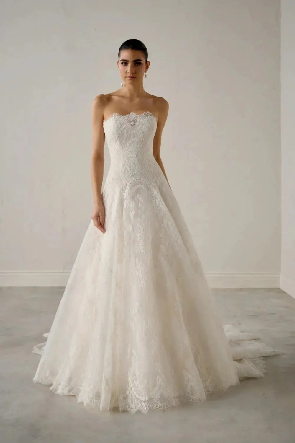 White Strapless Sweetheart Lace Wedding Gown SW700 Sheer Fairy