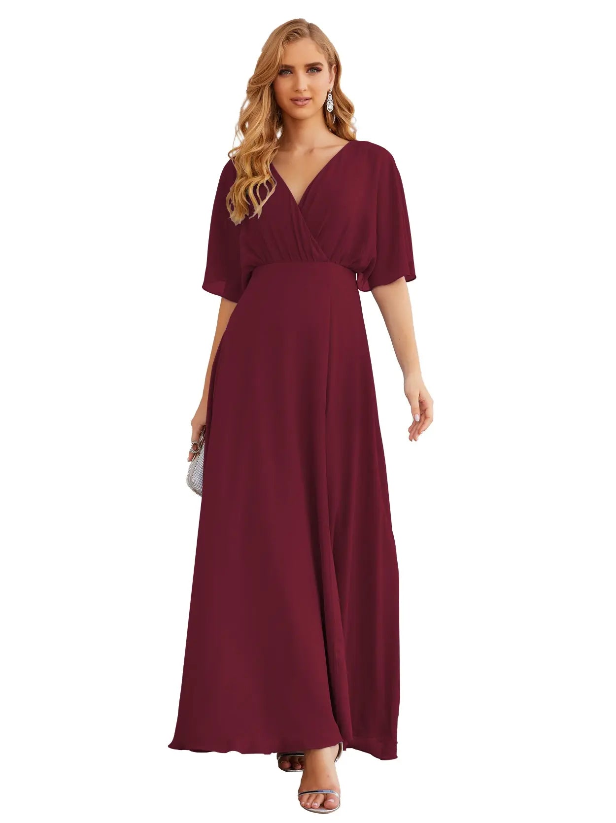 Simplify V Neck Chiffon A-Line Bow Bridesmaid Dress BS010 Sheer Fairy