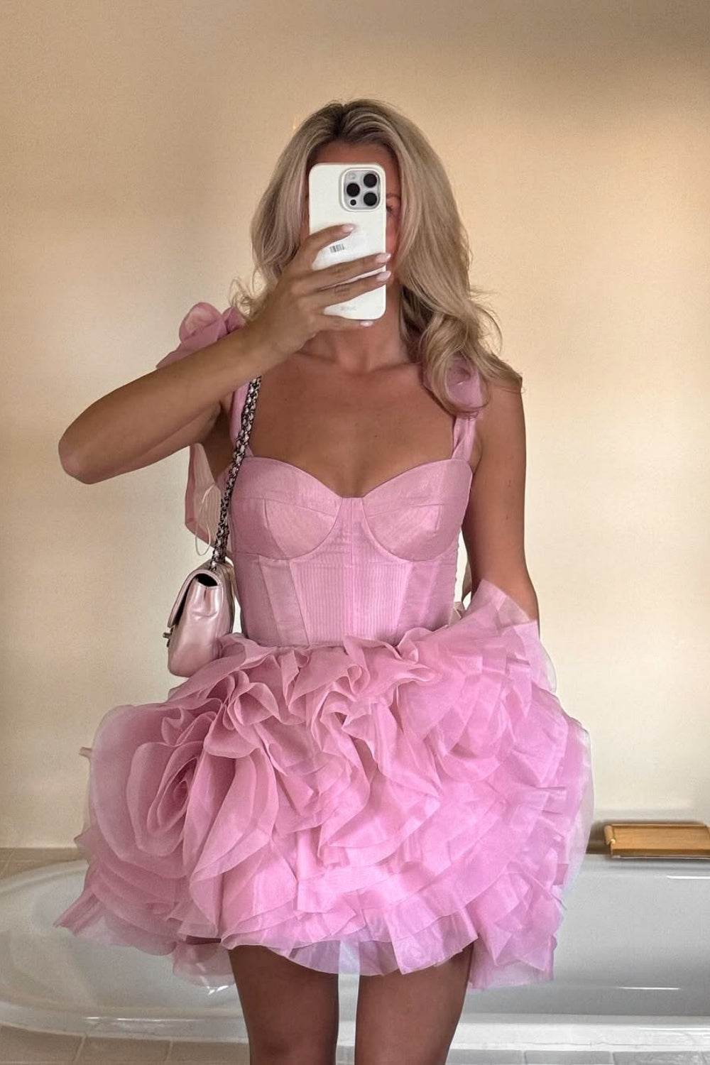 Glamorous Blush Pink Strapless Corset Homecoming Dress with 3D Tulle Skirt RM212 Sheer Fairy
